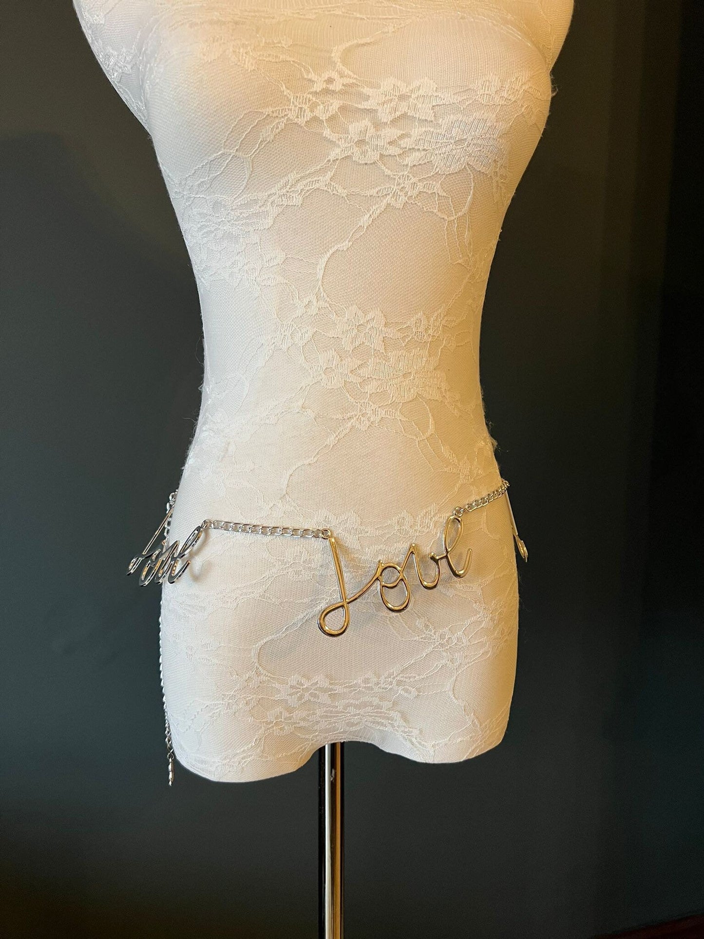X-long Belt, Silver Metal Belt, Love Belt, Chain Belt, Love Fashion Belt, Silver, Chain Belt, Gift, Exclusive, Size 18”-60”