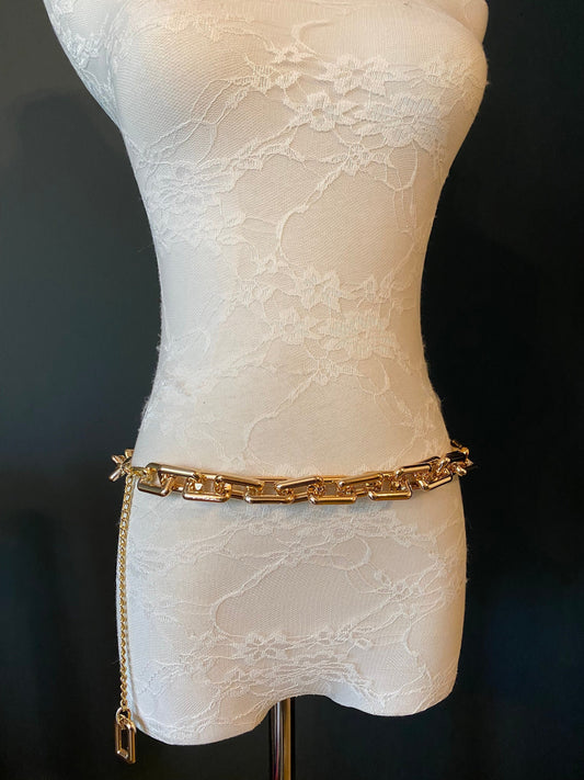 X-long Fashion Belt, Rose Gold Chain Link Belt, Light Weight, Swimwear, Gold Belt, Chain Link Belt, Gold, UK Size 2-40