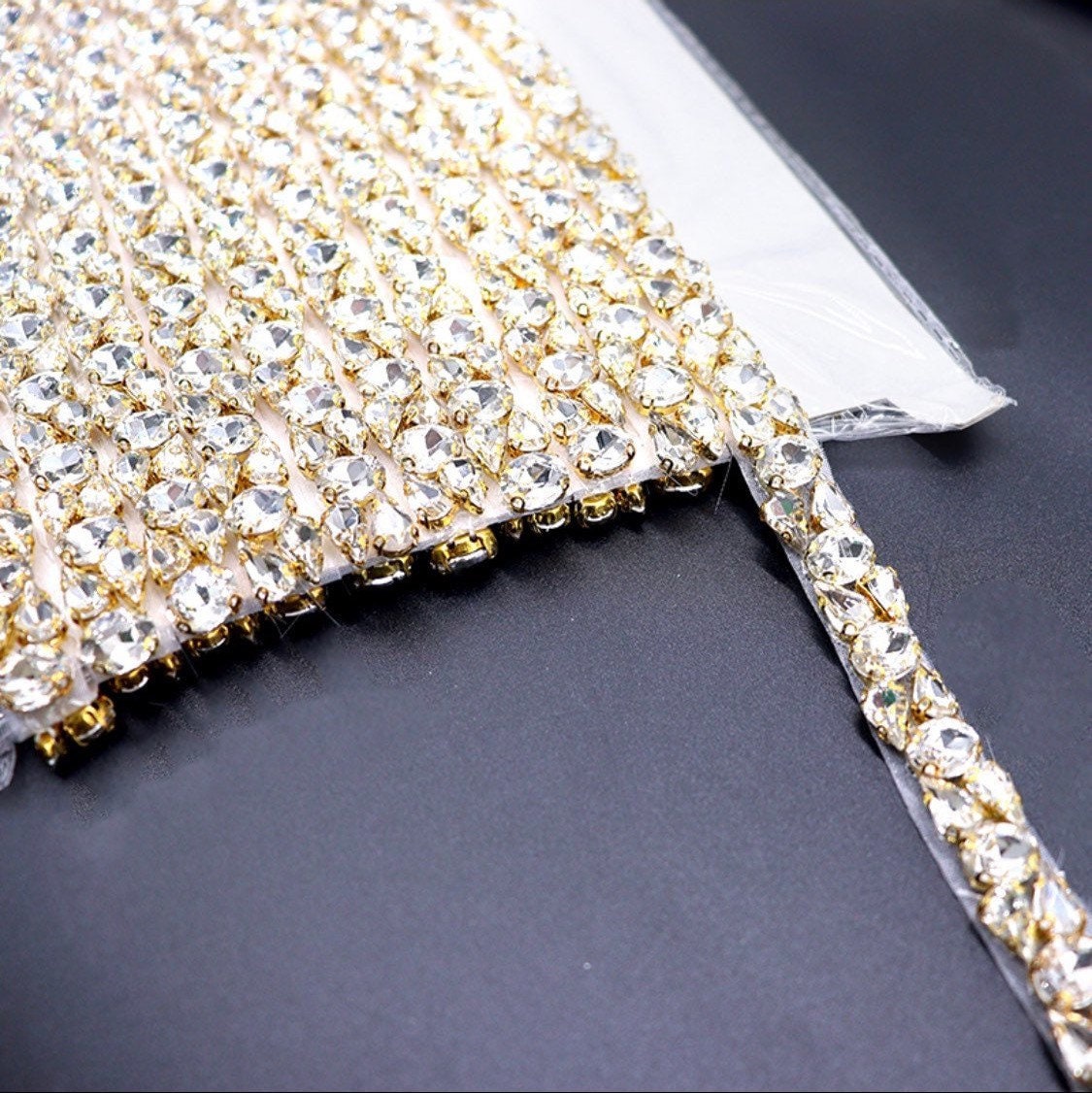 Loose Rhinestone Diamante Chain, Trim, Wedding, Dresses, Belt Bridal Bead Appliqués, Silver, Gold, Rose Gold, Heat Seal