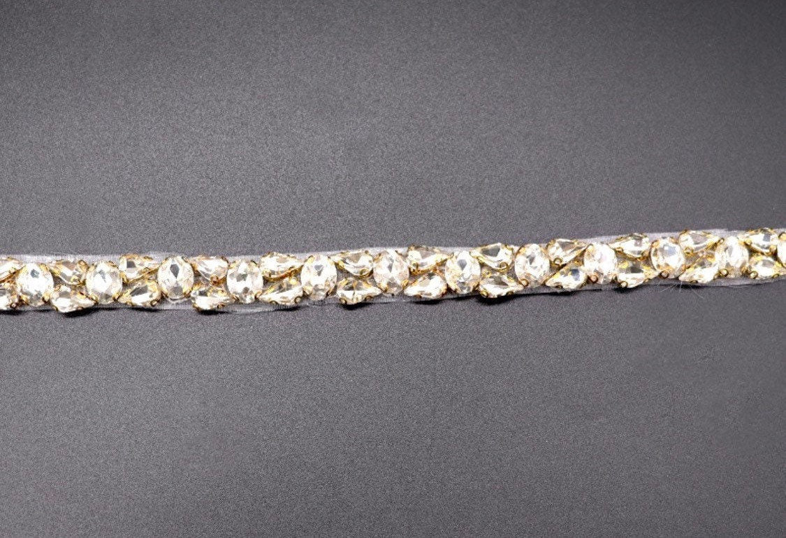 Loose Rhinestone Diamante Chain, Trim, Wedding, Dresses, Belt Bridal Bead Appliqués, Silver, Gold, Rose Gold, Heat Seal