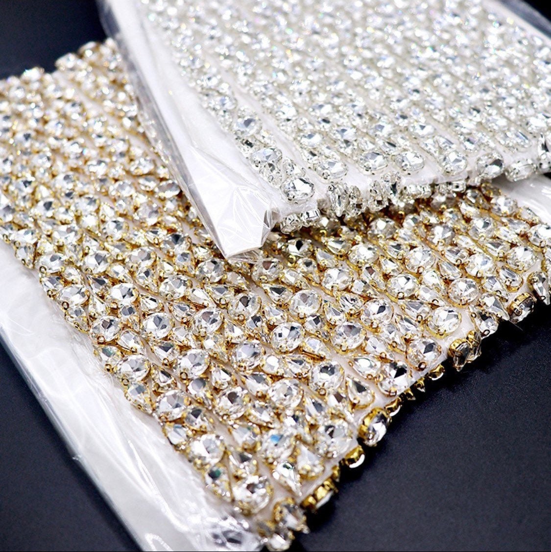 Loose Rhinestone Diamante Chain, Trim, Wedding, Dresses, Belt Bridal Bead Appliqués, Silver, Gold, Rose Gold, Heat Seal