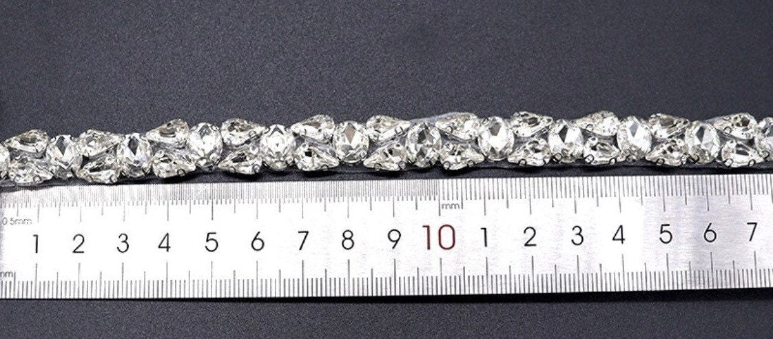 Loose Rhinestone Diamante Chain, Trim, Wedding, Dresses, Belt Bridal Bead Appliqués, Silver, Gold, Rose Gold, Heat Seal