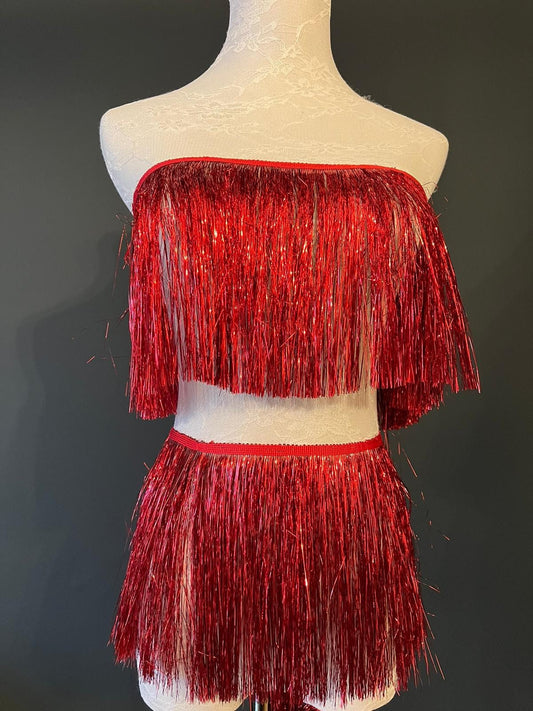Red Tinsel Fringe, 8 Inch, Dance Costume Trimming, 17 Colours