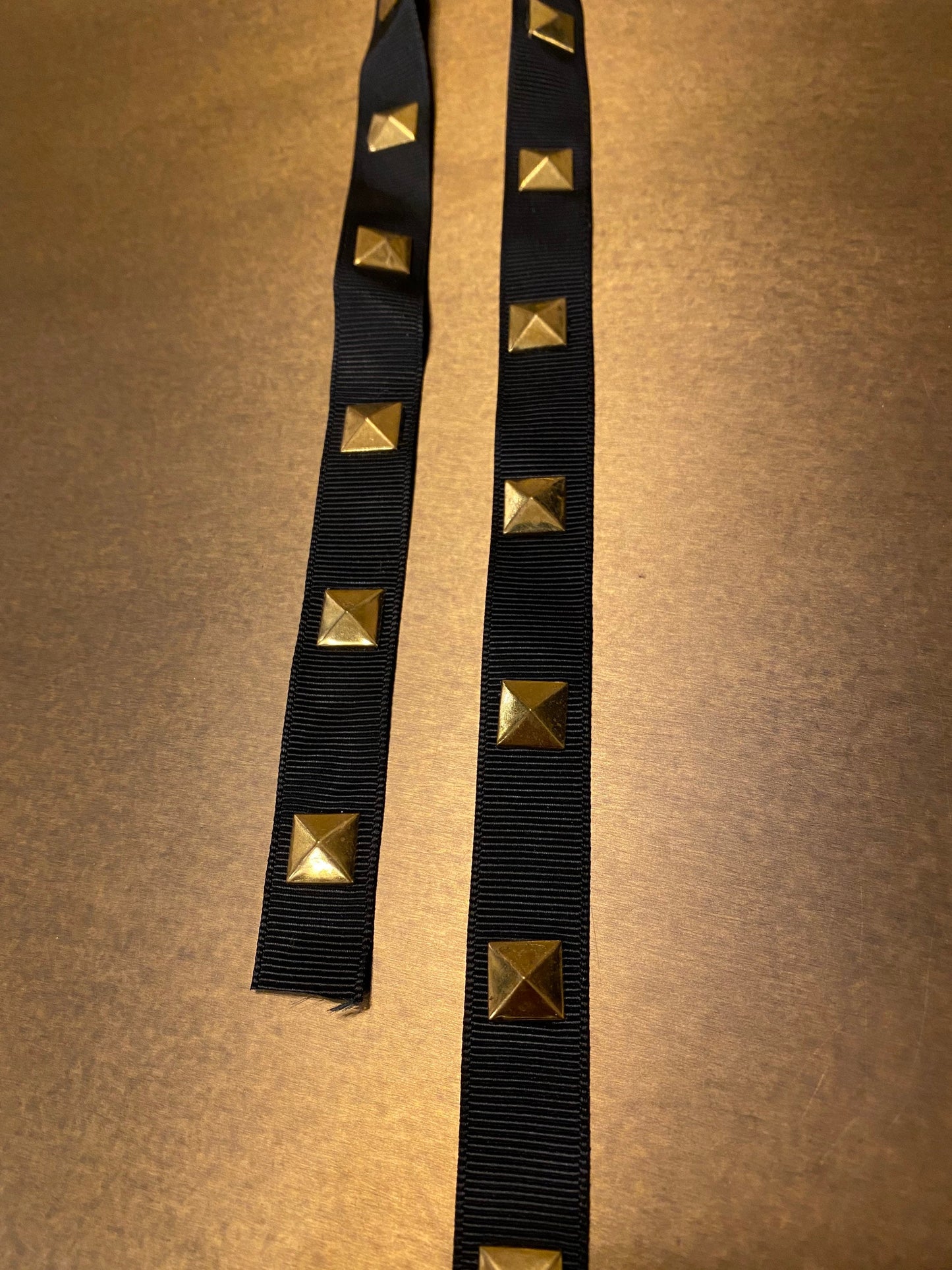 Gros Grain Studded Tape, Black, Gold Studs, 1.5cm Wide, Studded Tape