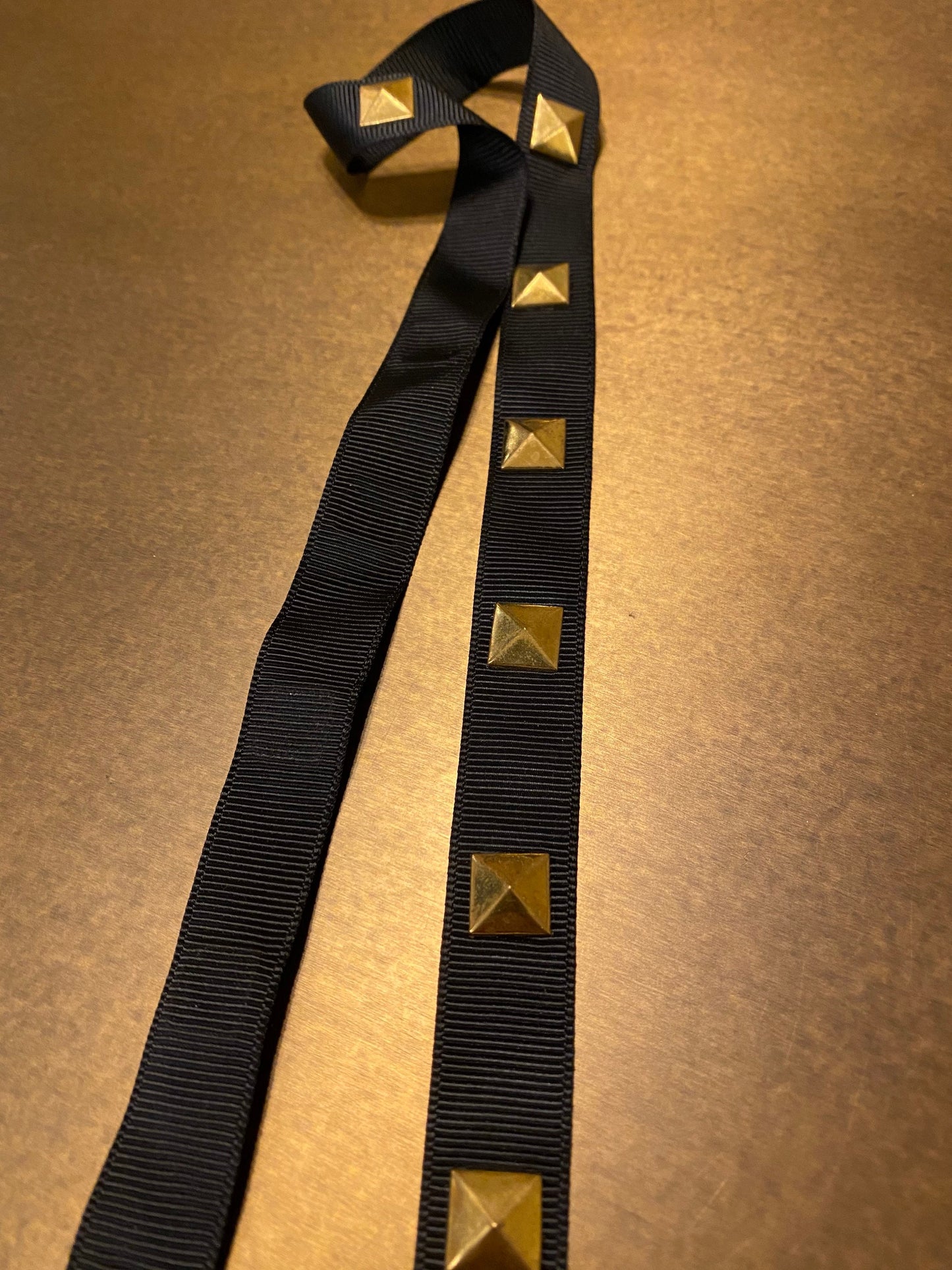 Gros Grain Studded Tape, Black, Gold Studs, 1.5cm Wide, Studded Tape