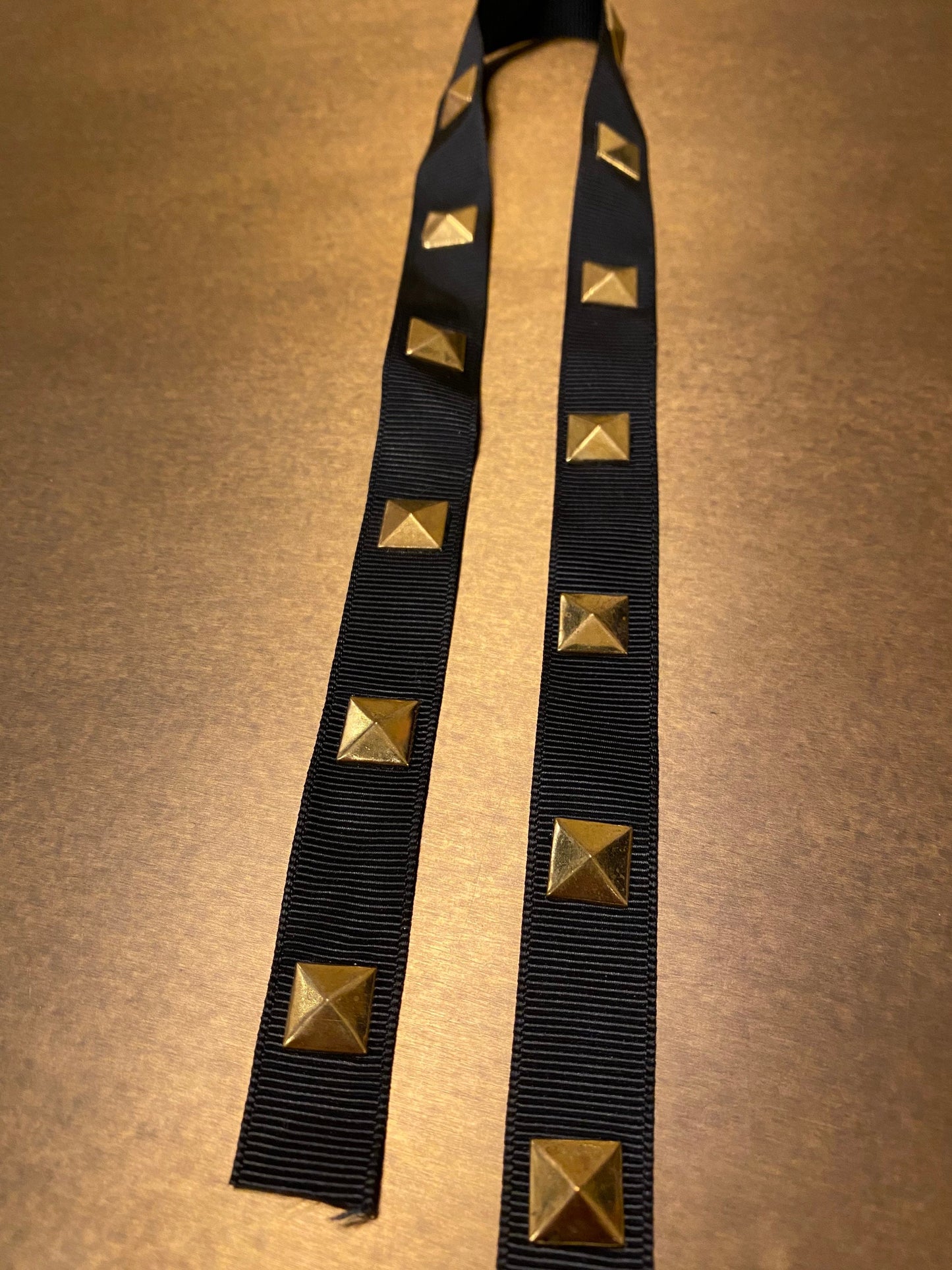 Gros Grain Studded Tape, Black, Gold Studs, 1.5cm Wide, Studded Tape