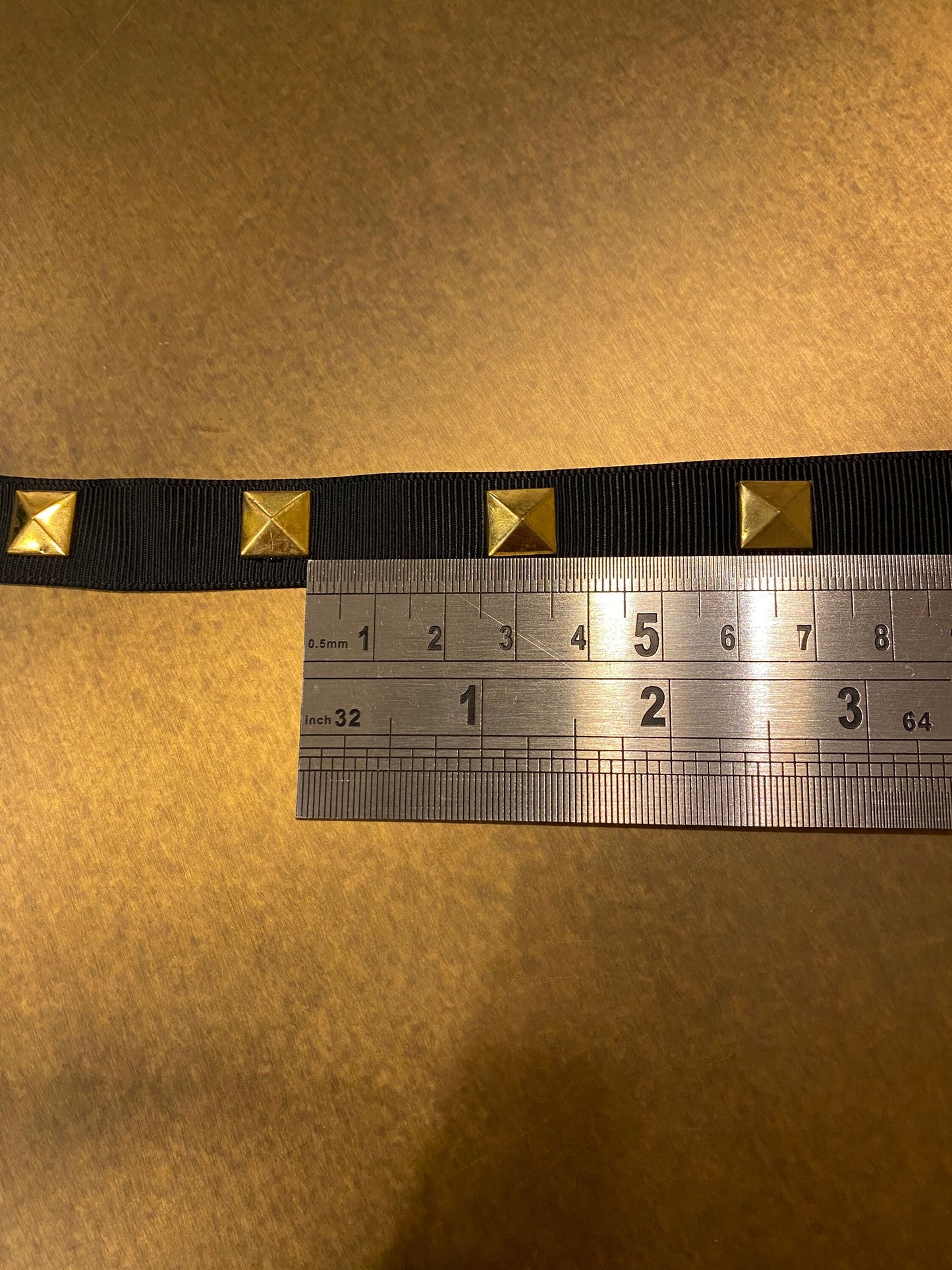 Gros Grain Studded Tape, Black, Gold Studs, 1.5cm Wide, Studded Tape