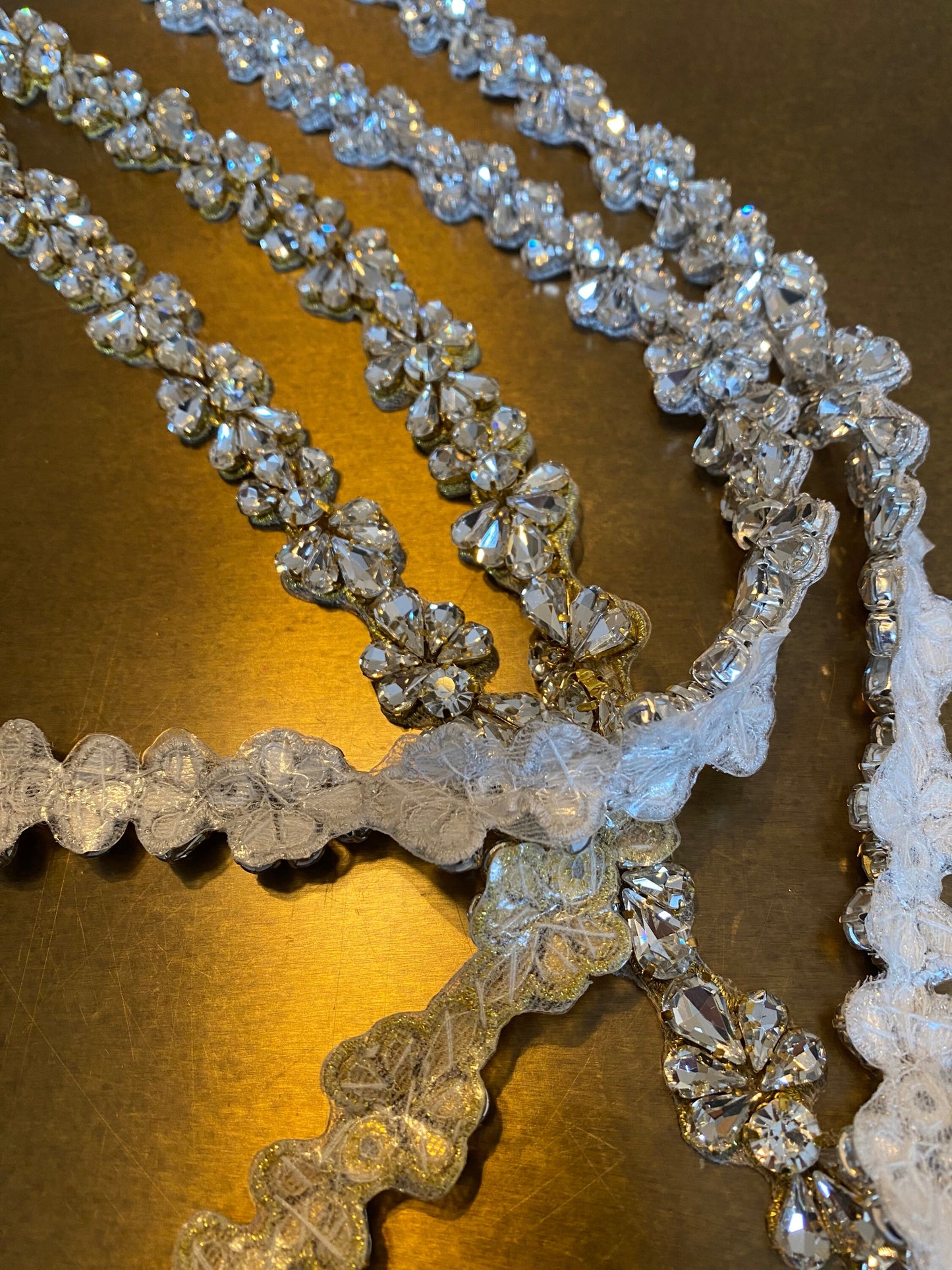 Loose Rhinestone Diamante Chain Trim Wedding Dress Belt Bridal Bead Appliqué, Gold, Silver