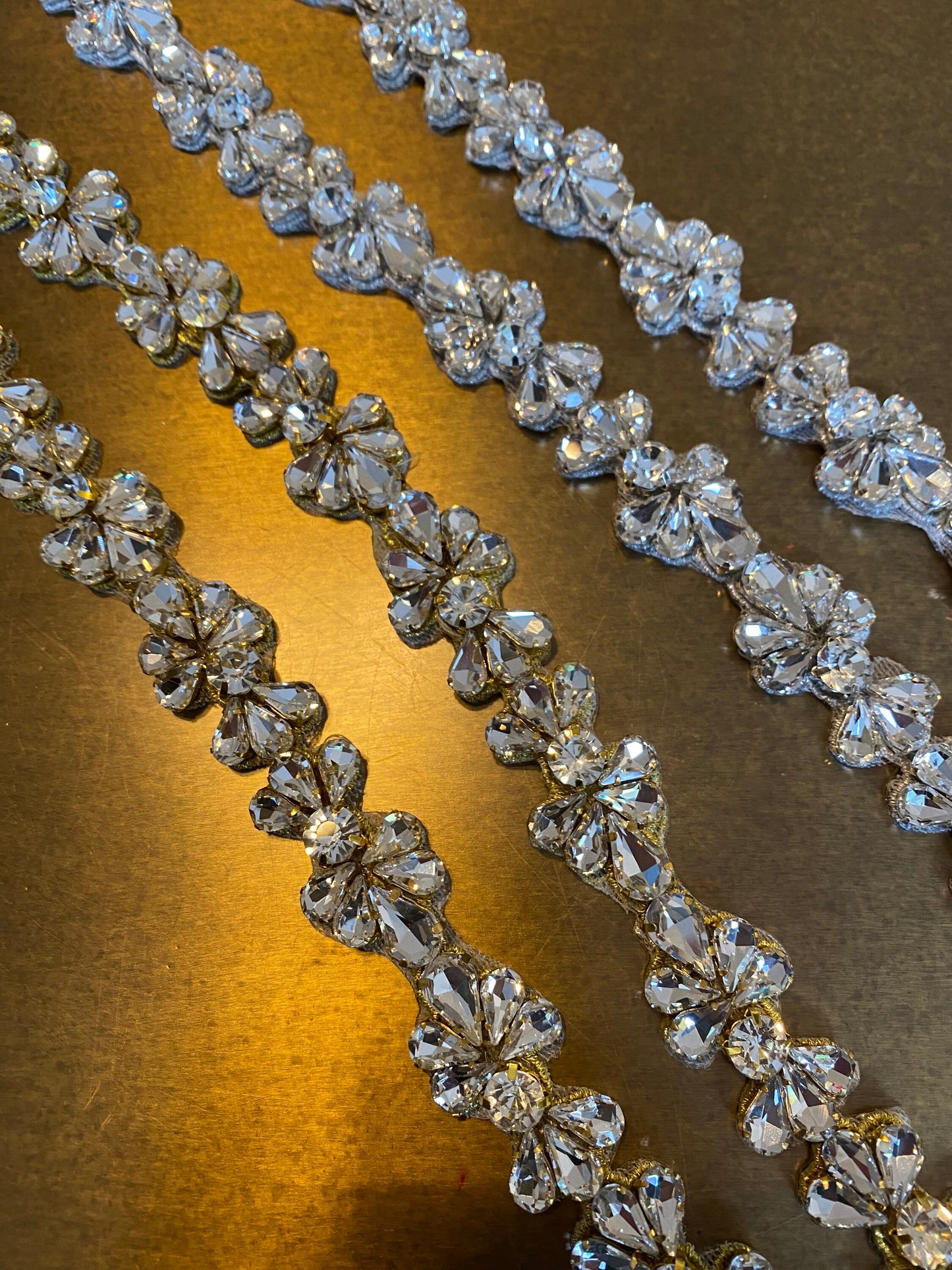 Loose Rhinestone Diamante Chain Trim Wedding Dress Belt Bridal Bead Appliqué, Gold, Silver