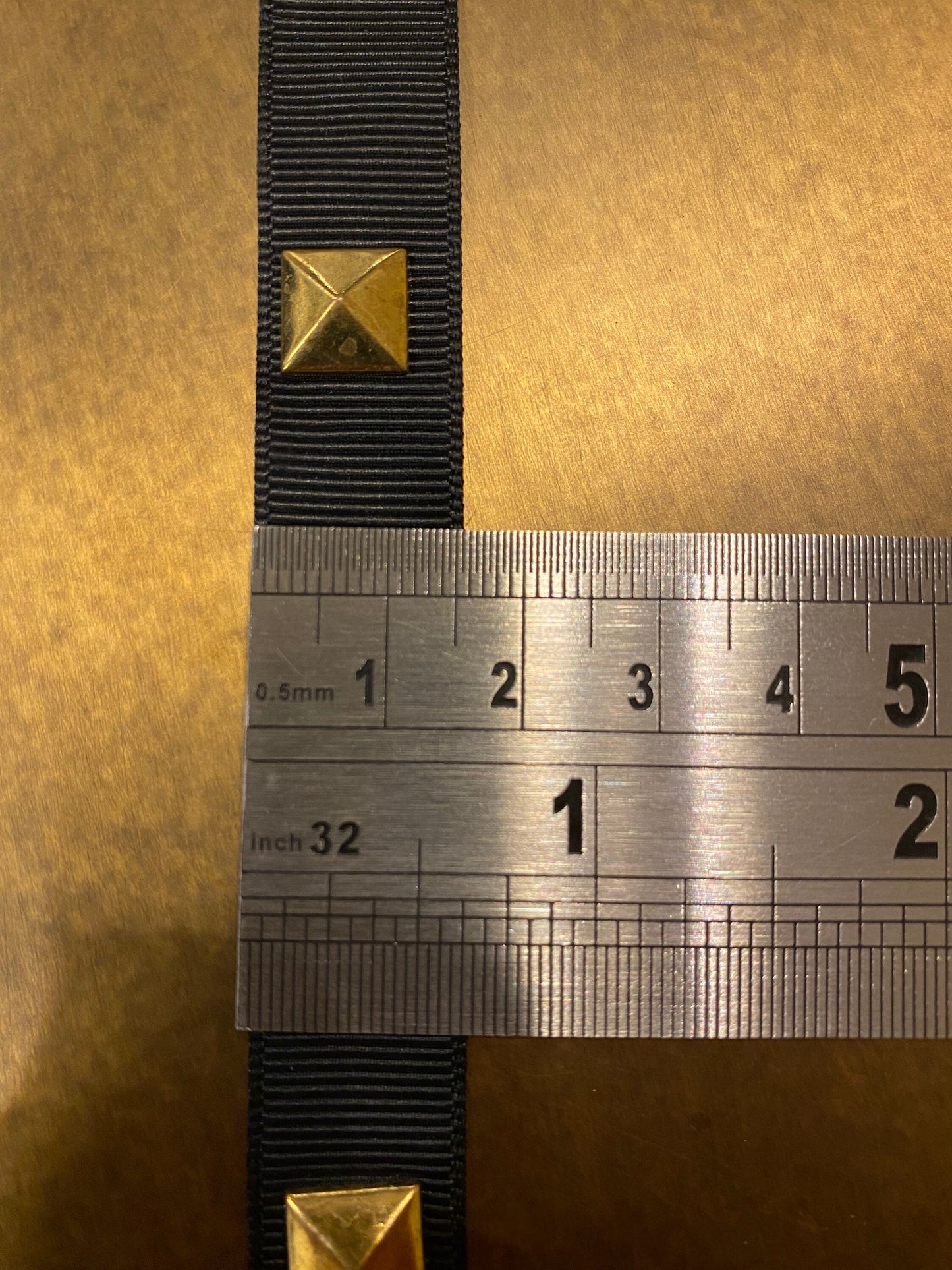 Black Grosgrain Studded Tape with Gold Studs, 1.5cm Wide