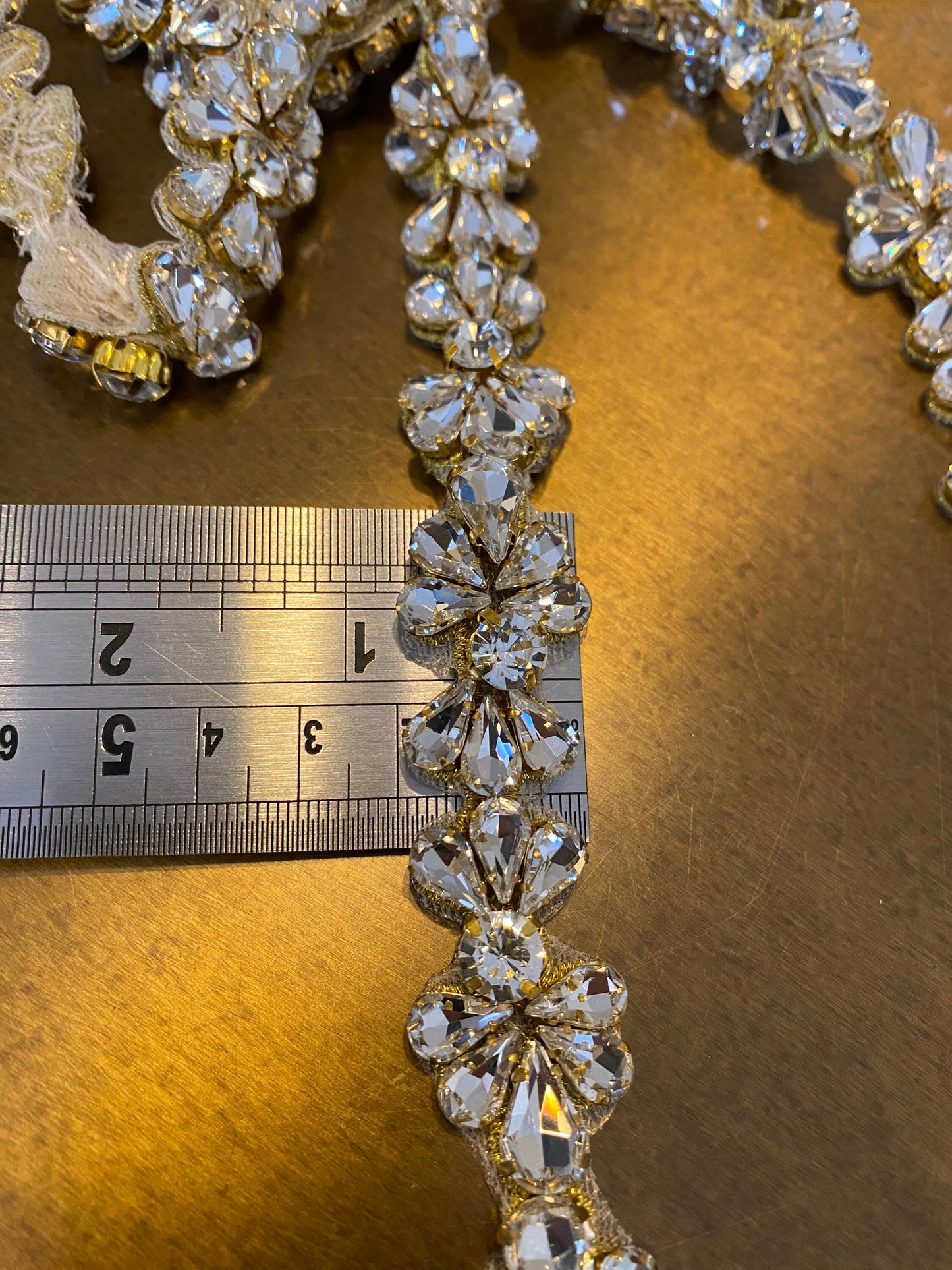 Loose Rhinestone Diamante Chain Trim Wedding Dress Belt Bridal Bead Appliqué, Gold, Silver