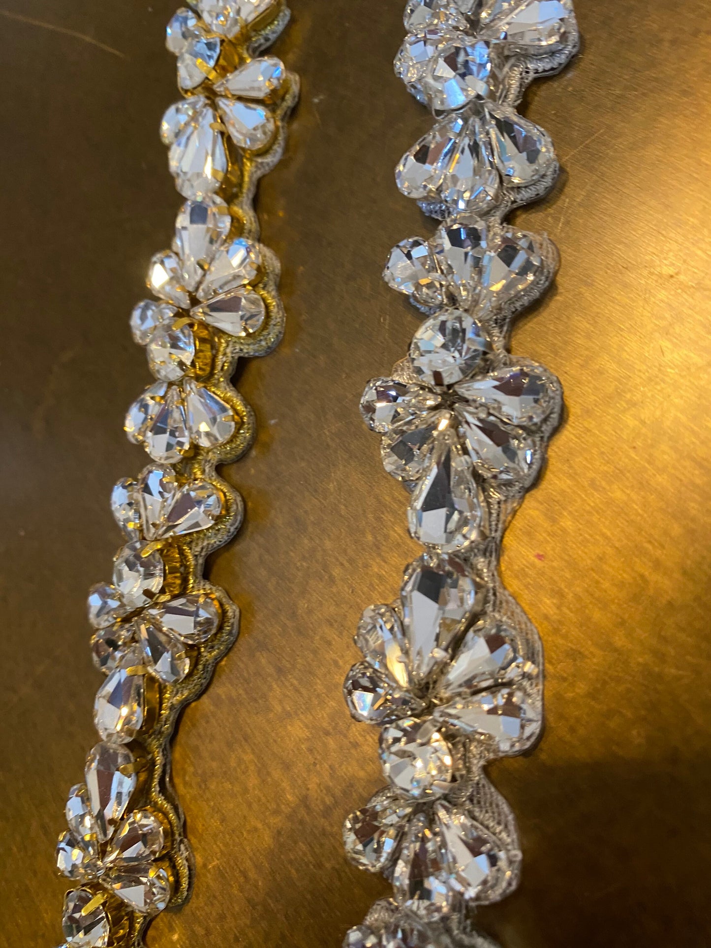 Loose Rhinestone Diamante Chain Trim Wedding Dress Belt Bridal Bead Appliqué, Gold, Silver