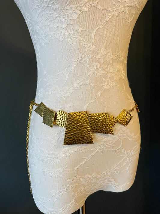 X-long Hammered Metal Chain Belt, Handmade, Chain Belt, High Quality, Antique Gold, UK 2-34