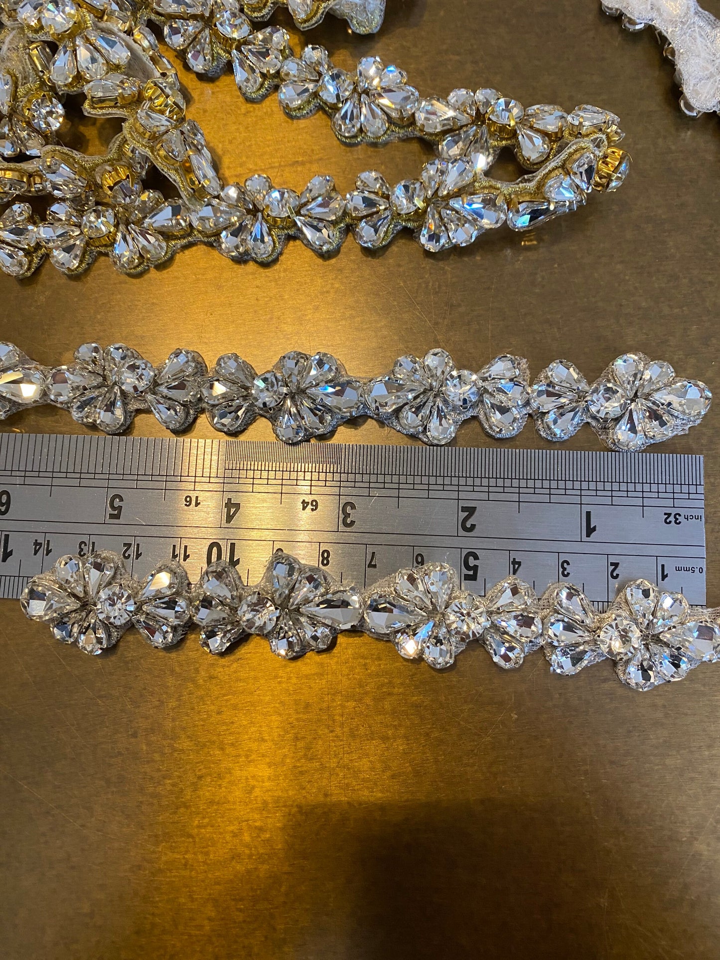 Loose Rhinestone Diamante Chain Trim Wedding Dress Belt Bridal Bead Appliqué, Gold, Silver