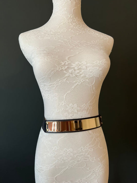 Belt, Gold Buckle Belt, Fashion Statement Belts, Elasticated Hand Made Belt with Popper Fasteners