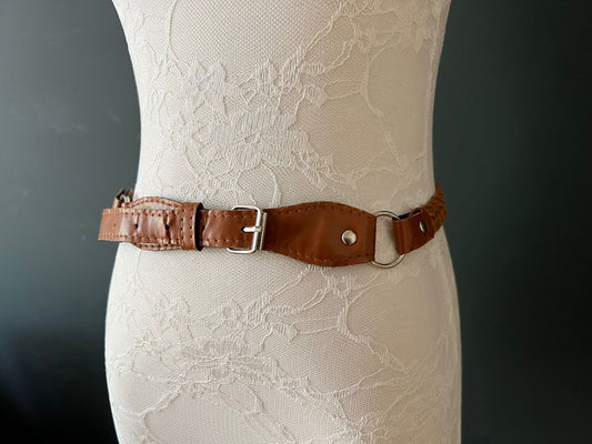 Belt, Plaited Tan Faux Leather belt, Ring Plaited Belt, 2cm Wide Belt