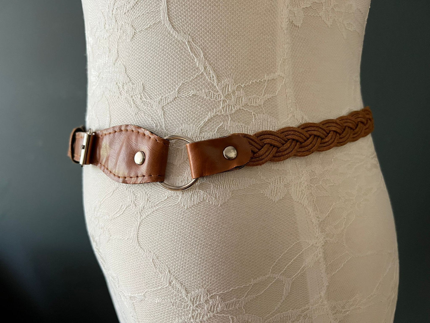 Belt, Plaited Tan Faux Leather belt, Ring Plaited Belt, 2cm Wide Belt
