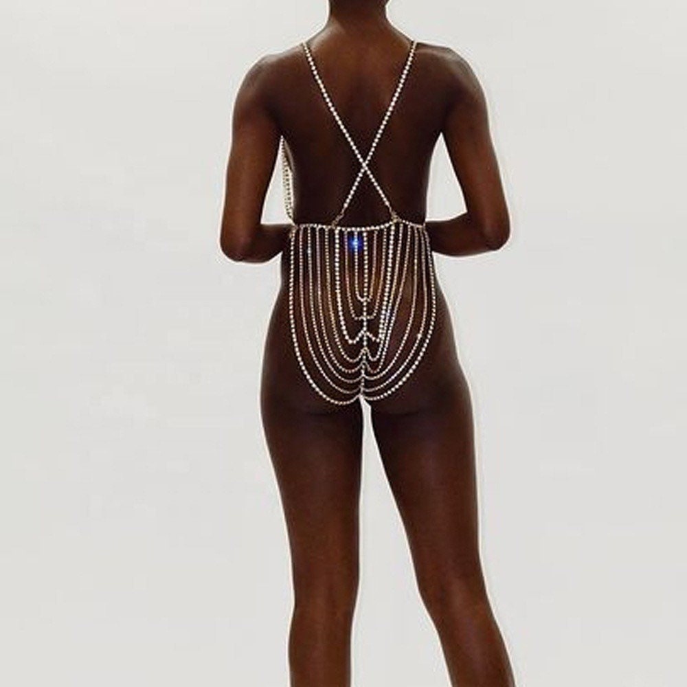 Crystal Outfit, Body Chain, Diamanté Rhinestone Top, Club Wear, Bling, Handmade, FAN Fashion, Haute Couture, Show Stopper