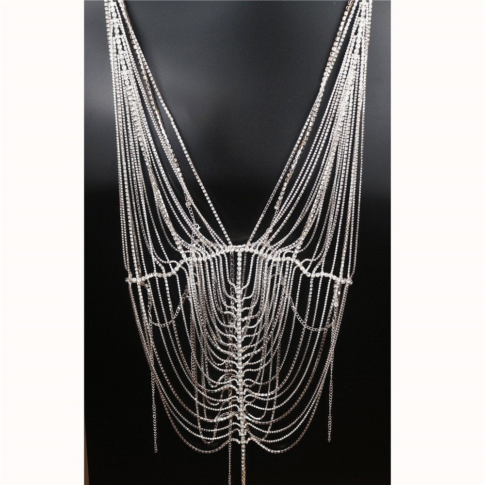 Crystal Outfit, Body Chain, Diamanté Rhinestone Top, Club Wear, Bling, Handmade, FAN Fashion, Haute Couture, Show Stopper