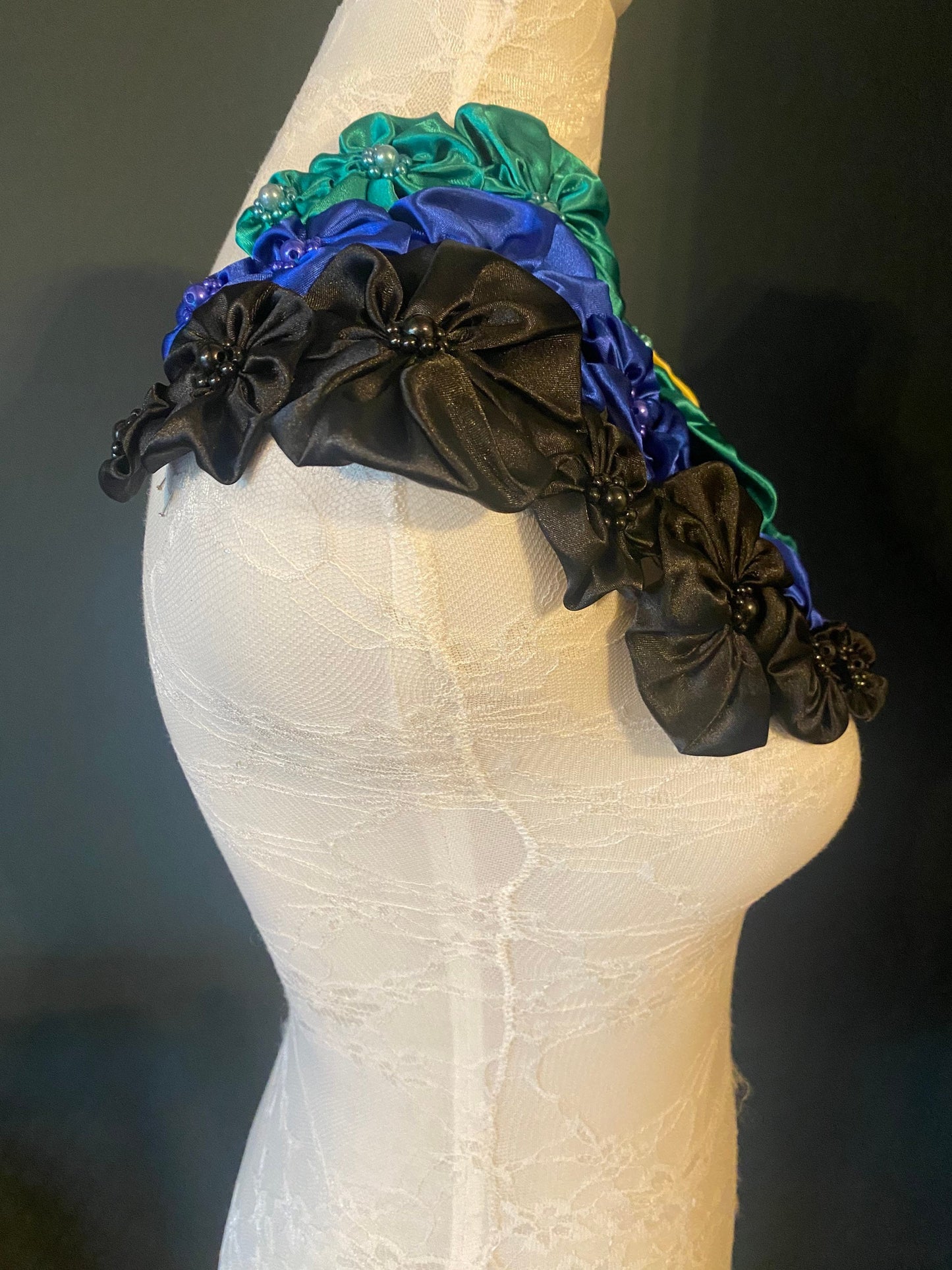 Satin Flower Trim, beaded Satin flowers