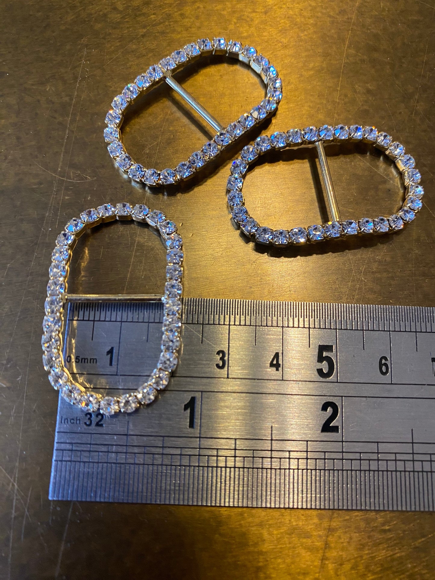 Oval Rhinestone Diamanté Buckle, Gold Finish (1x1 3/4 inch)