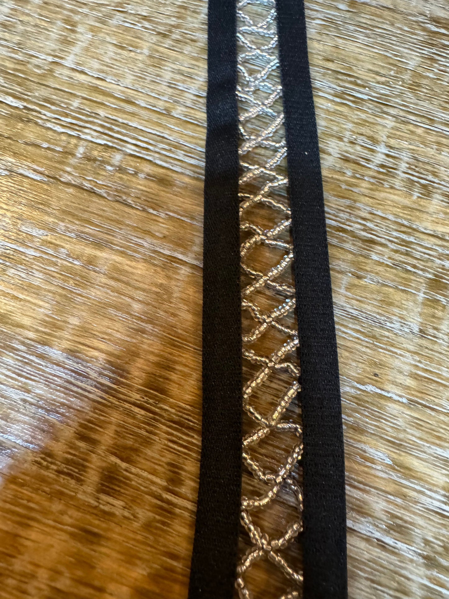 Beaded Elasticated Trim, 1cm Black Elastic, centre bead detail, Sew on