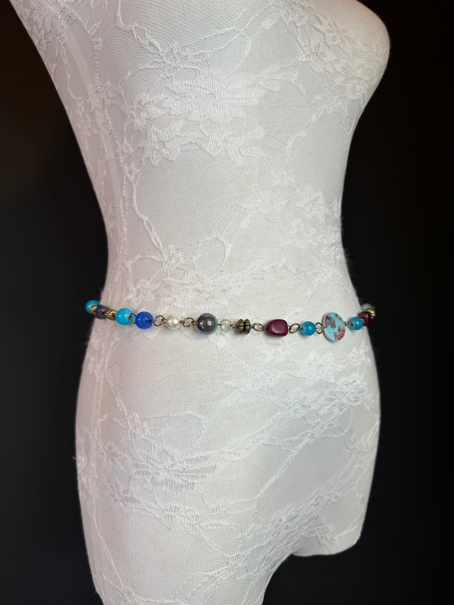 X-long Belt, Beaded Chain Belt, Multi colour Beads, FAB Design Belt, Handmade, Fashion Belt, Accessory, Swimwear, Teen Sizes, XXXXL sizes