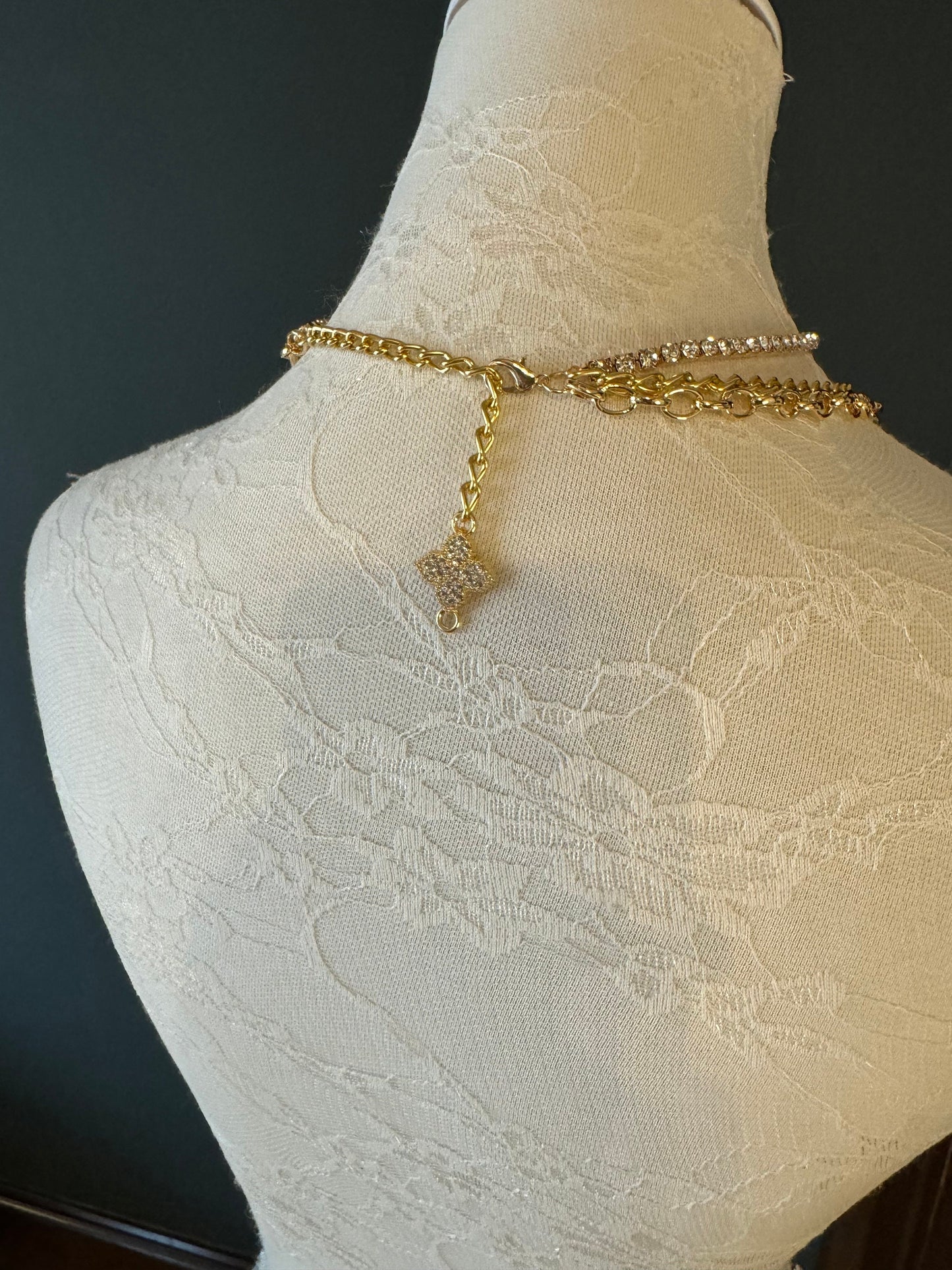 Choker Rhinestone, Chain Necklace, Gold, Silver, 3 layer chain, Choker Necklace, Necklace, High Quality, Fashion, FAN Collection, Fan Design