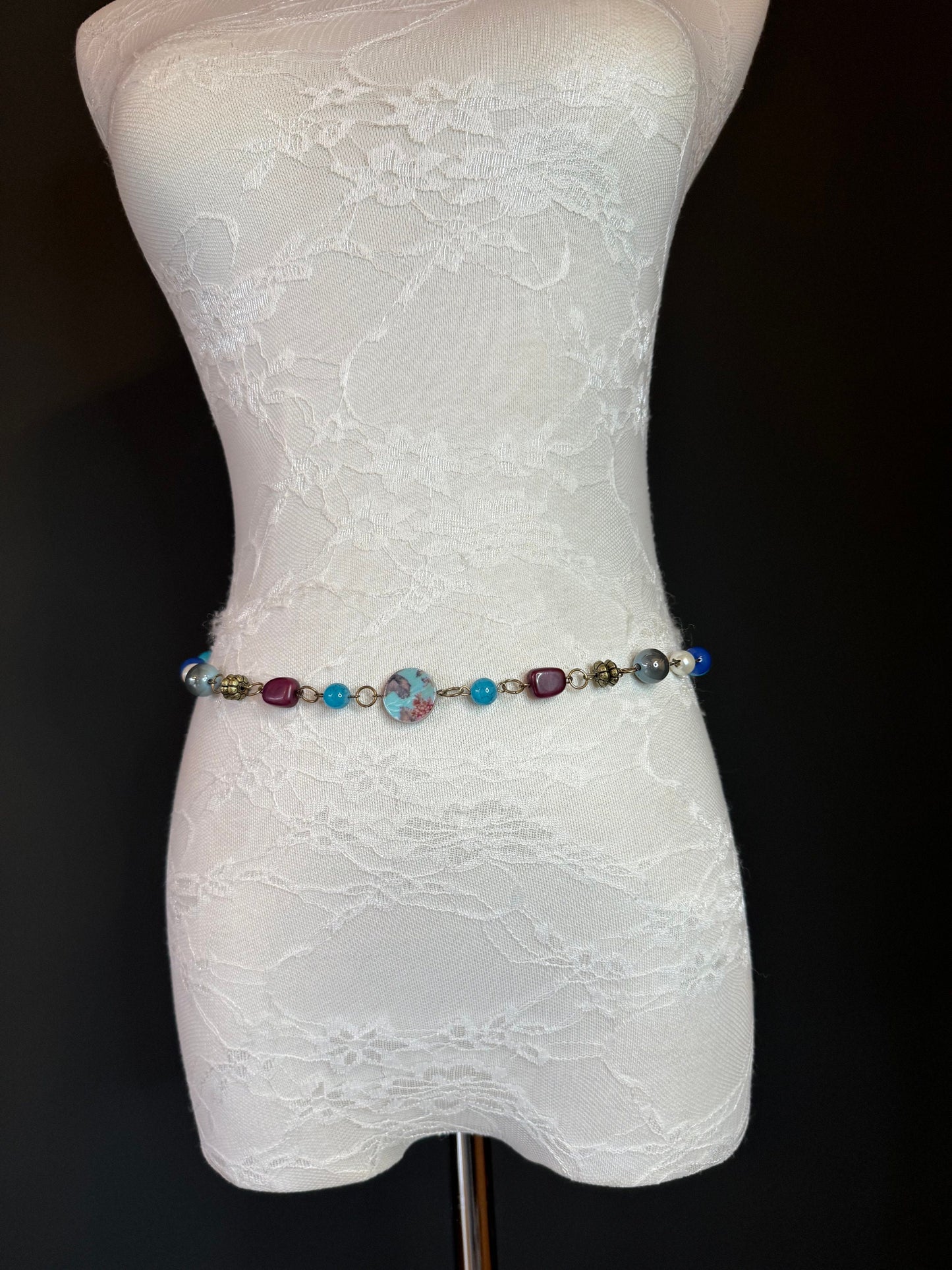 X-long Belt, Beaded Chain Belt, Multi colour Beads, FAB Design Belt, Handmade, Fashion Belt, Accessory, Swimwear, Teen Sizes, XXXXL sizes