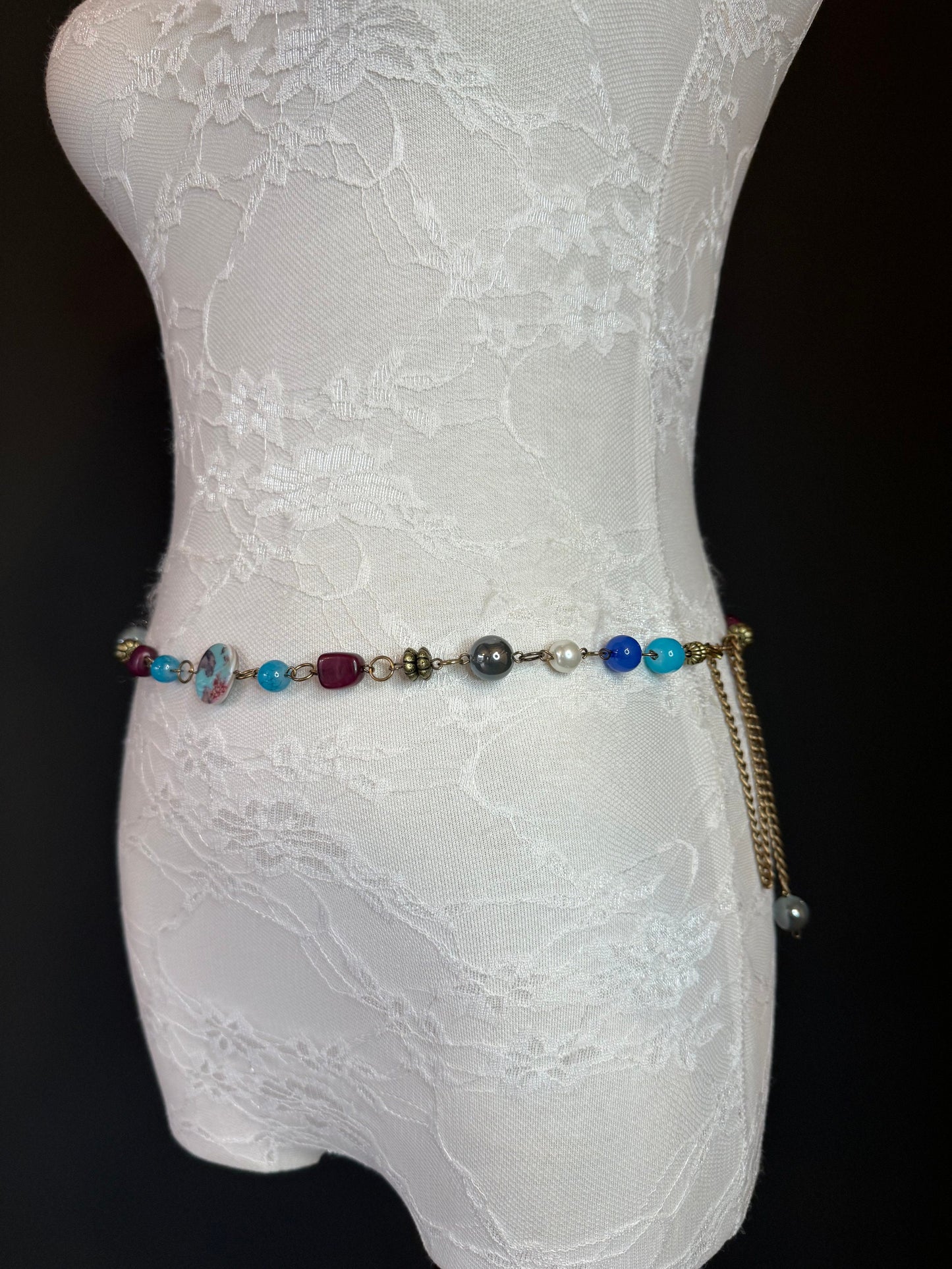 X-long Belt, Beaded Chain Belt, Multi colour Beads, FAB Design Belt, Handmade, Fashion Belt, Accessory, Swimwear, Teen Sizes, XXXXL sizes