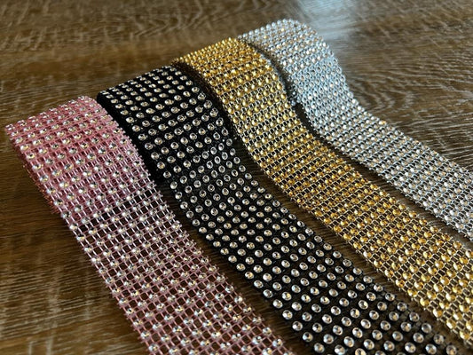 4cm 8 Row Diamond Effect Soft Plastic Ribbon Tape, diamanté look