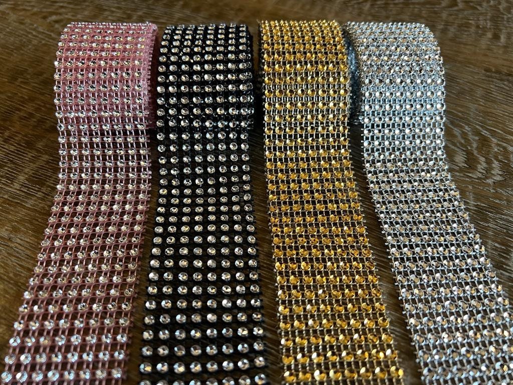 4cm 8 Row Diamond Effect Soft Plastic Ribbon Tape, diamanté look