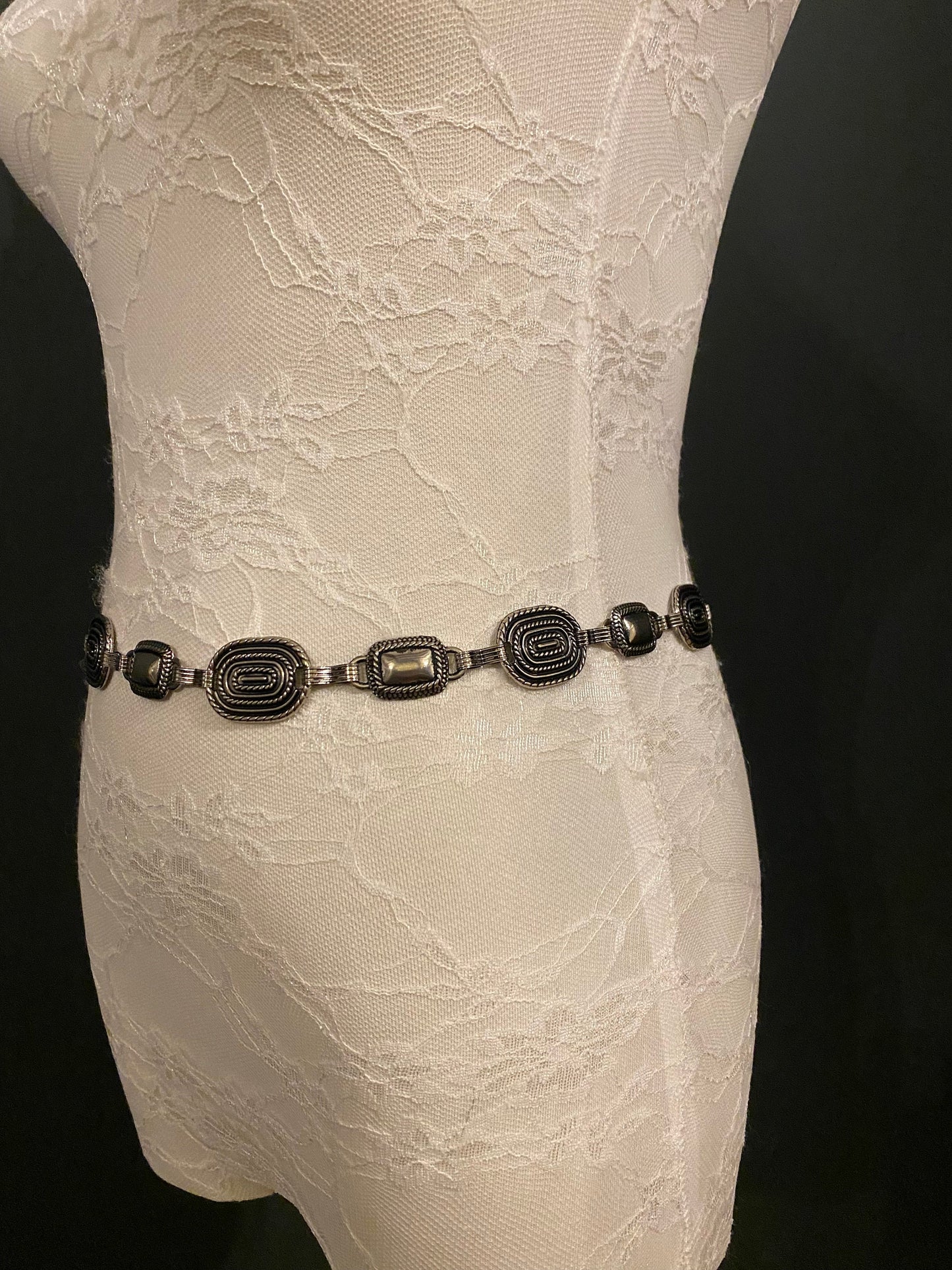 X-Long Belt, Metal Disc Belt, Antique Brass Metal Belt, Fashion Belt, Vintage Style, Gift, Chain Belt, Textured Oval Chain Belt, Fashion
