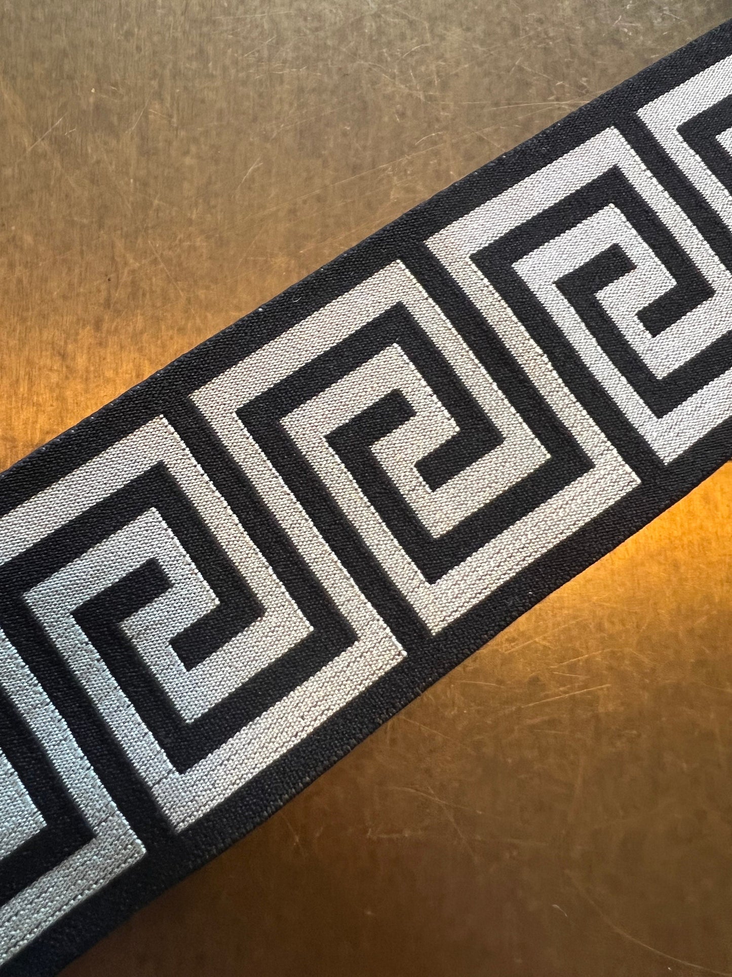 4cm Wide Greek Key Woven Elastic - Black / Gold / Silver Trim for head band, Waist band, Belt making, Dresses, Very High Quality, 1.6” Wide