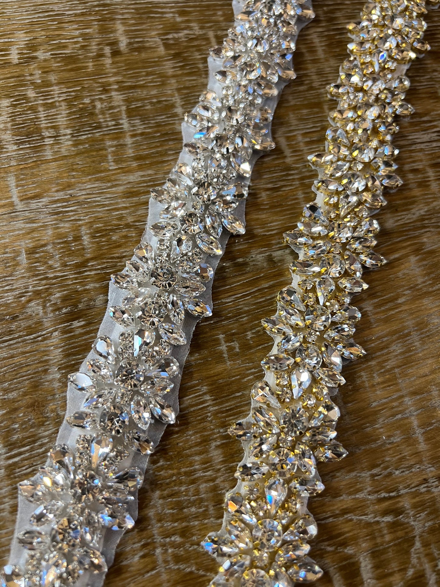 Wedding Belt, Bridal Belt, Sash Belt, Crystal Rhinestone, White Ribbon, Gold Base