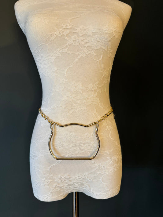 X-Long Belt, Metal Cat Shaped Chain Belt, Gold Chain Belt, Cat Suit Belt, Beads, Fashion Belt, Gift, Quality Belt, Costume Accessory