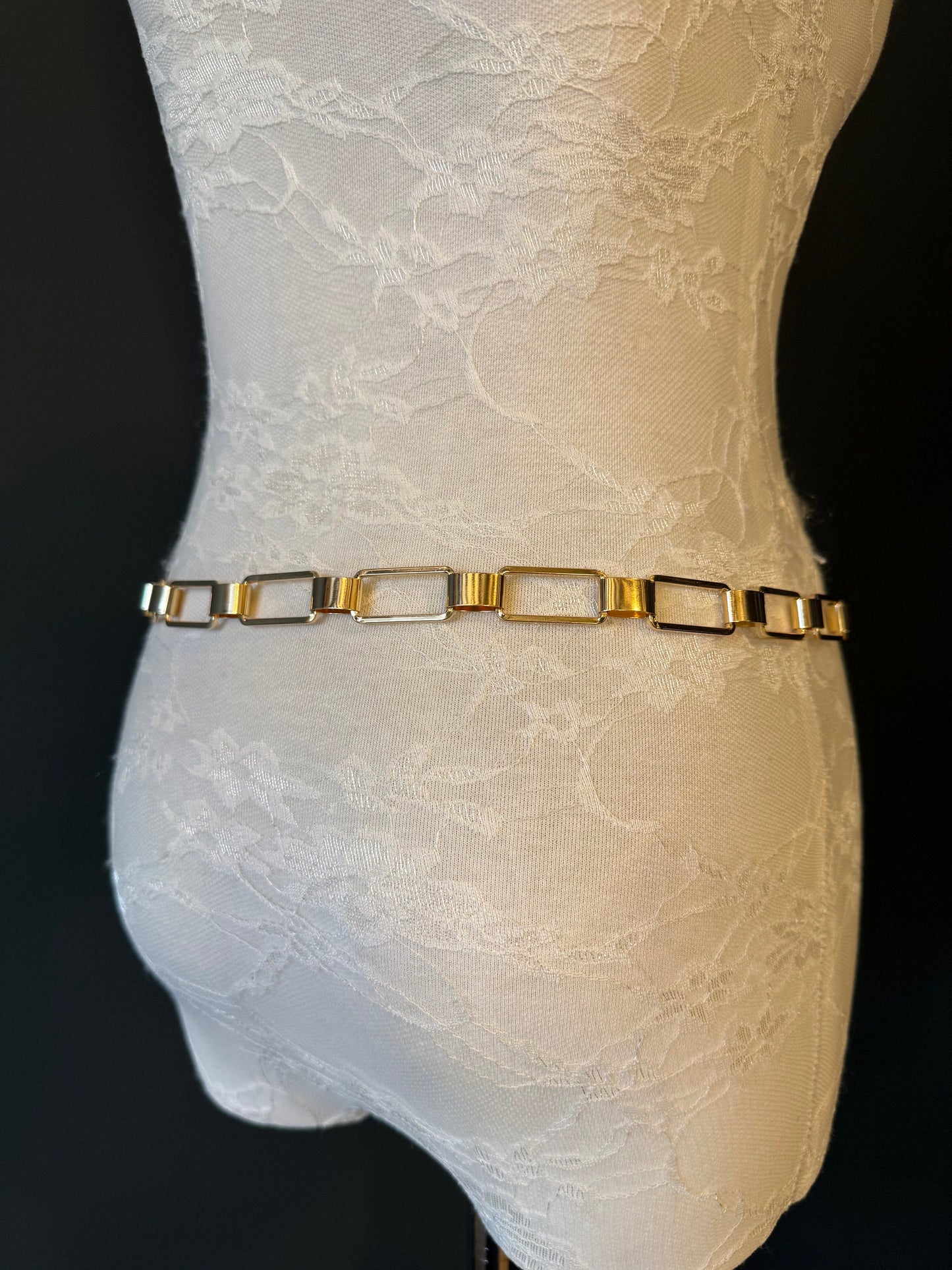 X-Long Belt, Metal Rectangle Ring Chain Belt, Gold Chain Belt,, Fashion Belt, Gift, Quality Belt, Accessory, Gold Belt, Swimwear, Dress Belt