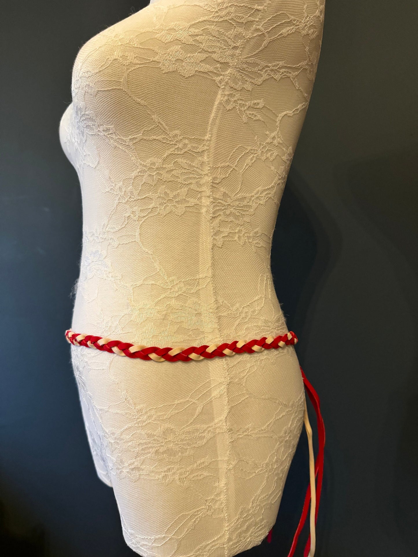 Tie Up Belt, Red and Cream, FAN Design