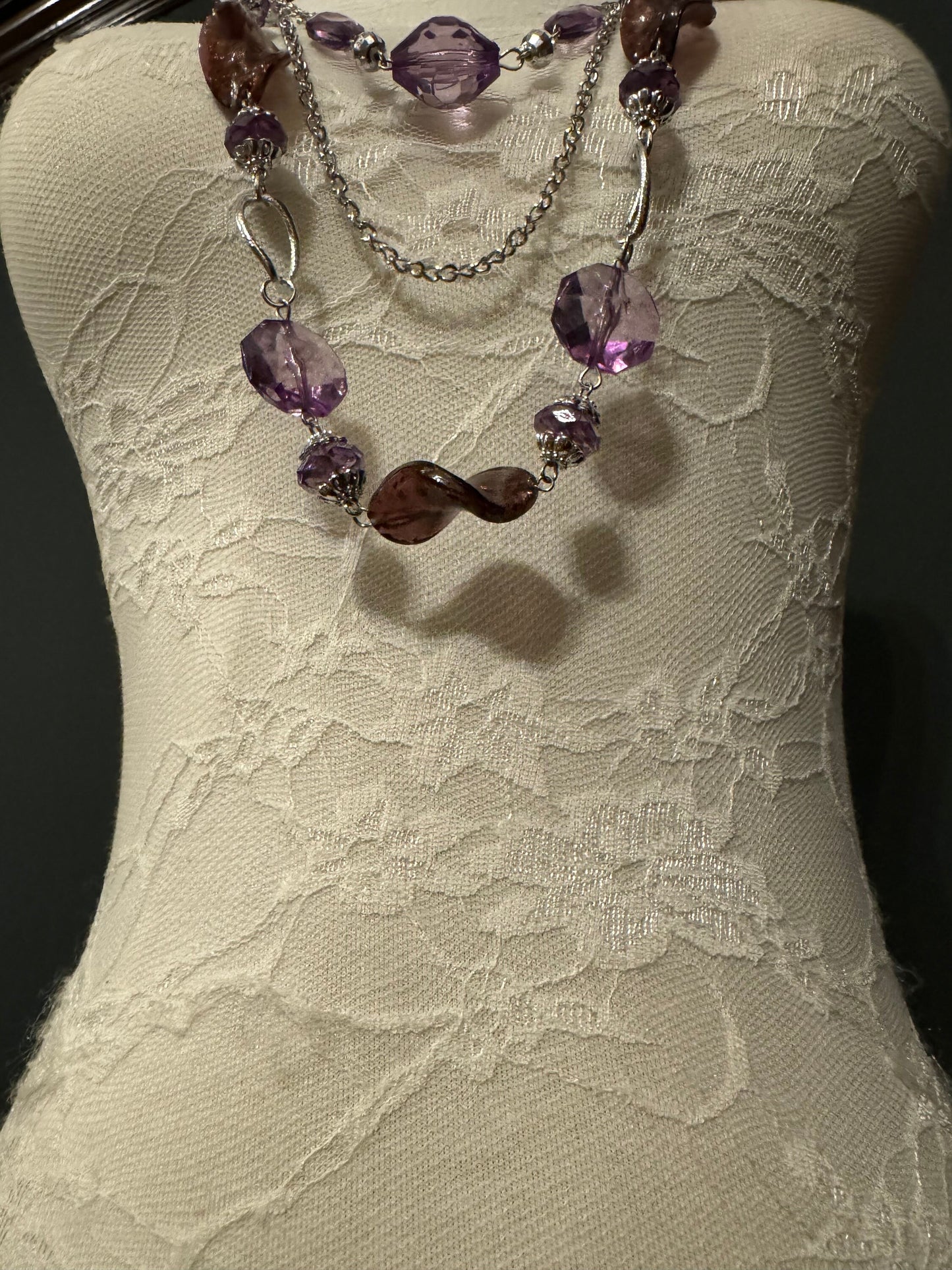 Beaded Necklace Purple, Lilac Beaded Necklace, Vintage Look, Jewellery, Body Jewellery, Statement Neckpiece
