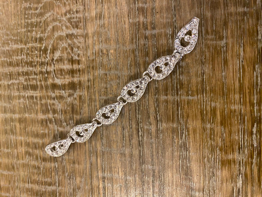 Diamanté Rhinestone Bridal Buckle, Silver Metal Strap (6” Long)