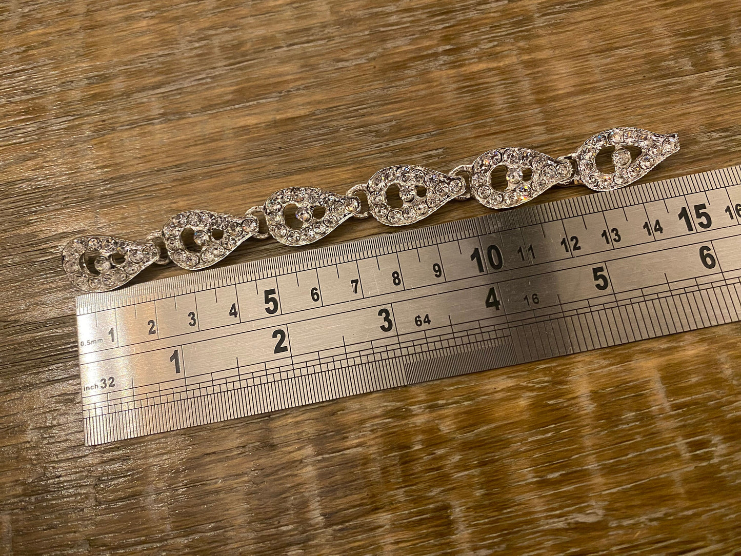 Diamanté Rhinestone Bridal Buckle, Silver Metal Strap (6” Long)