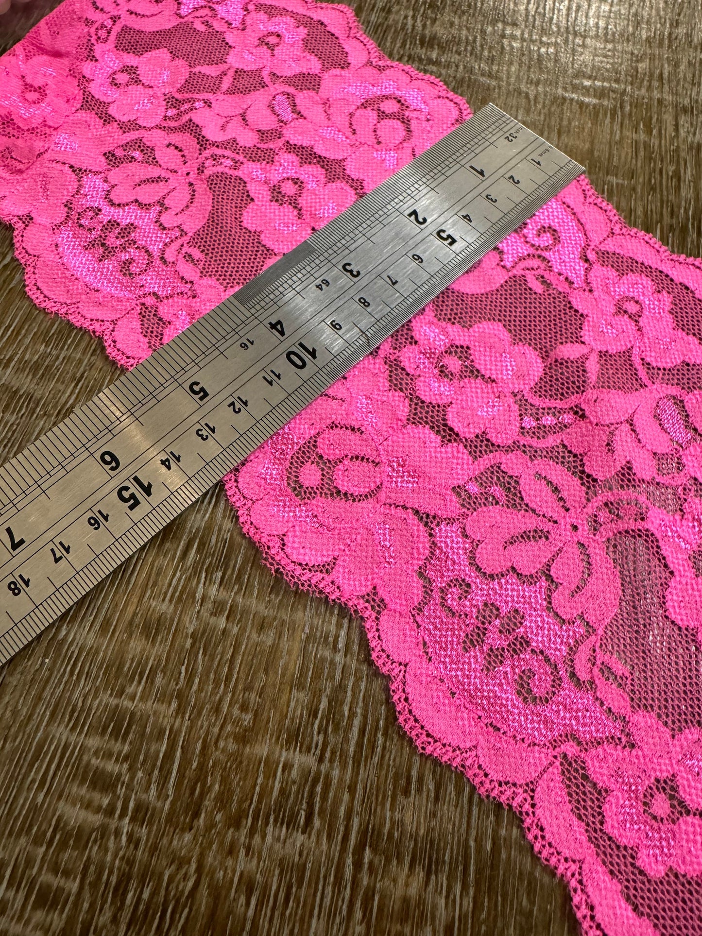 Neon Pink Stretch Lace, 5.5" Wide, Lingerie, Crafts