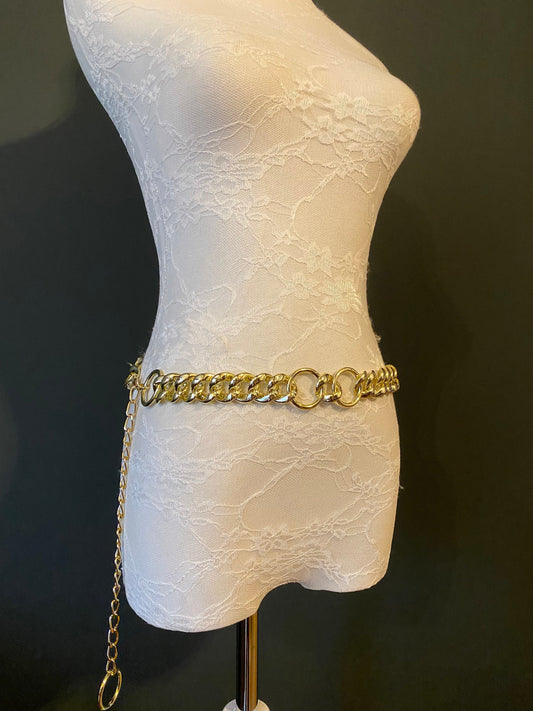 Light Gold Chain Belt with Statement Ring Buckle – Handmade to Measure 18–60 Inch Waist
