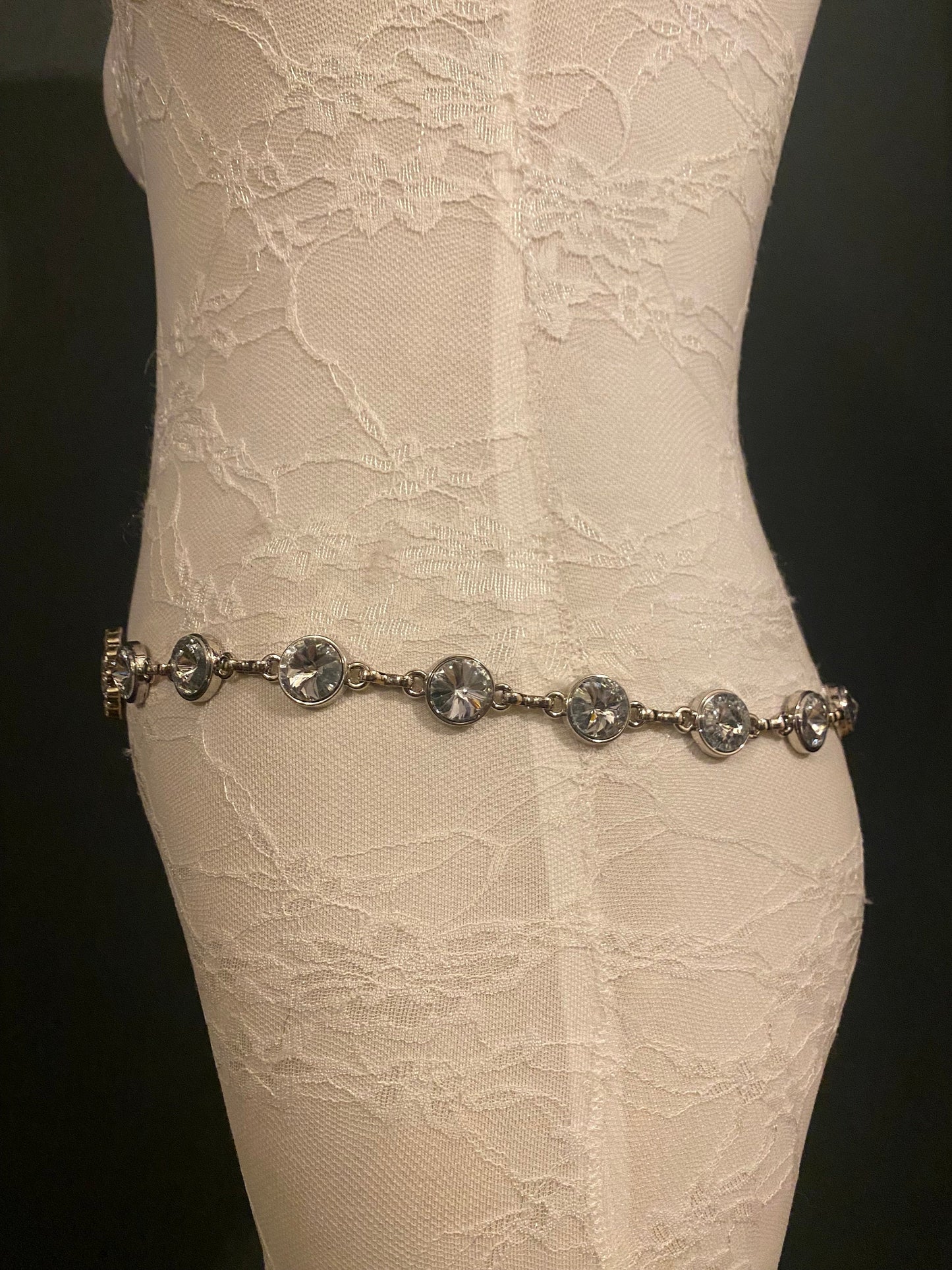 X-long Metal Jewel Rhinestone Belt, Alloy Metal High Quality Belt, Silver, Wide Range of Sizes, Fashion Belt, FAN Design, Exclusive