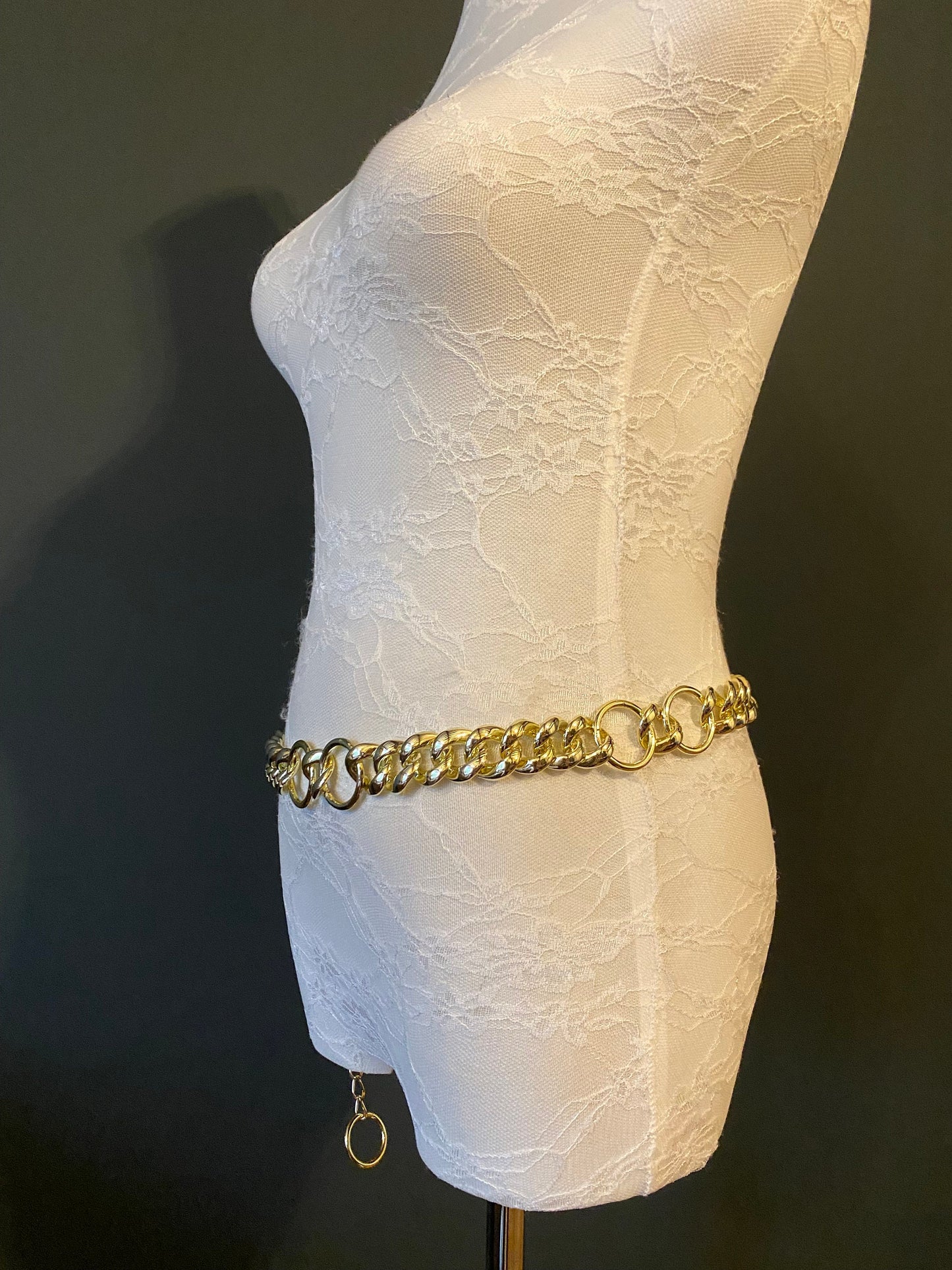 Light Gold Chain Belt with Statement Ring Buckle – Handmade to Measure 18–60 Inch Waist