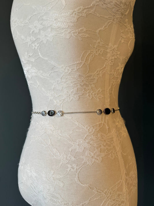X-long Belt, Metal Chain Beads Belt, Silver, Black Belt, Handmade, Fashion Belt, Accessory, Swimwear, Teen Sizes, XXXXL sizes, Gift
