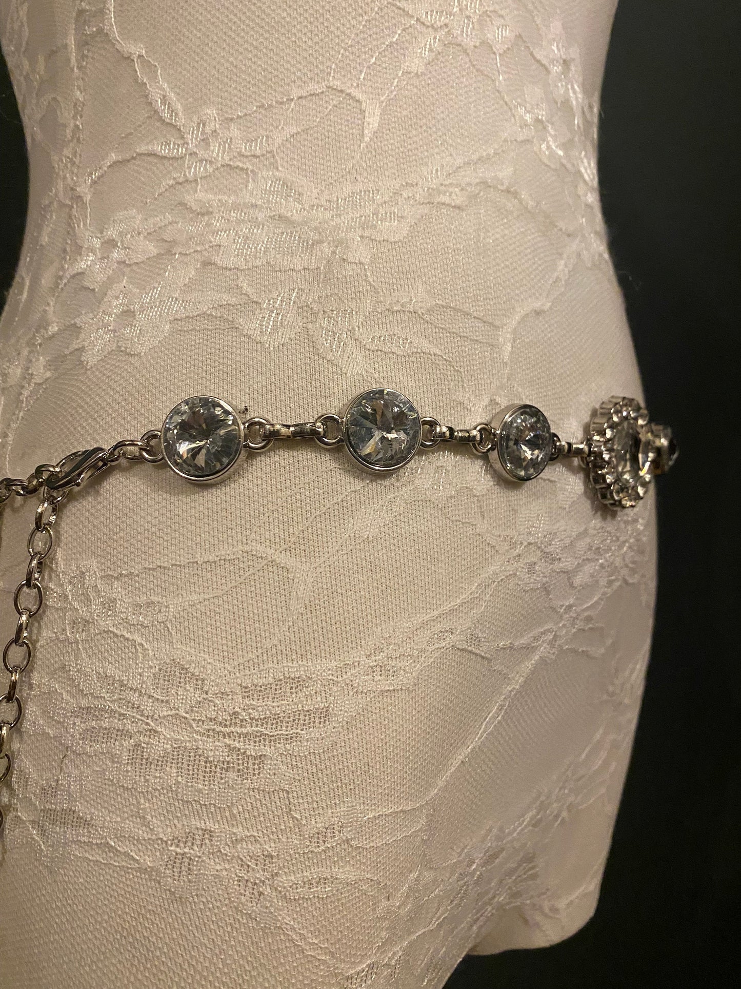 X-long Metal Jewel Rhinestone Belt, Alloy Metal High Quality Belt, Silver, Wide Range of Sizes, Fashion Belt, FAN Design, Exclusive