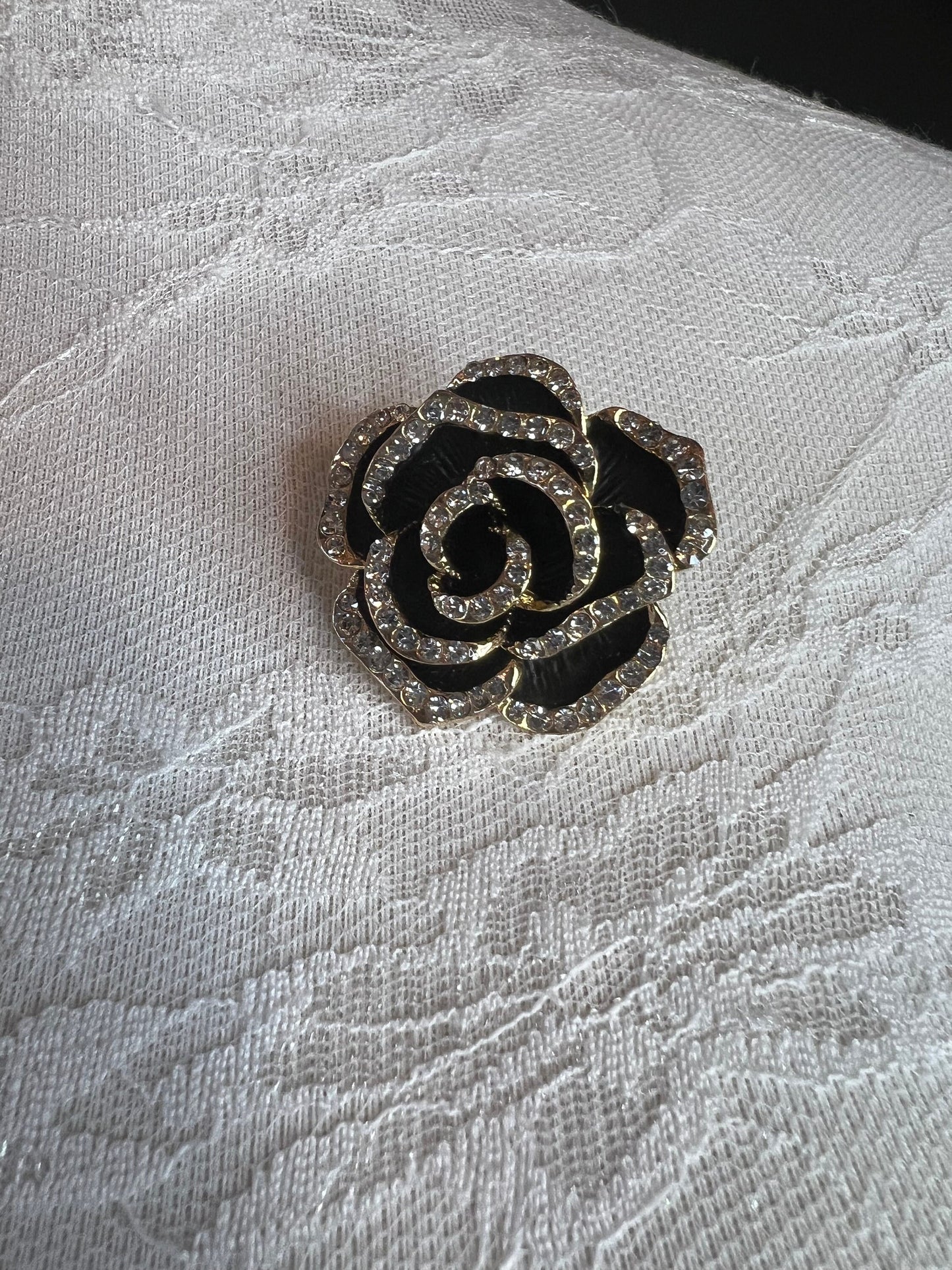 Rhinestone Rose Brooch, Diamanté Brooches, Diamanté Brooch, Black, Jewel Brooch, Gift, Quality Brooch, 3.5cm, Pin on Brooch