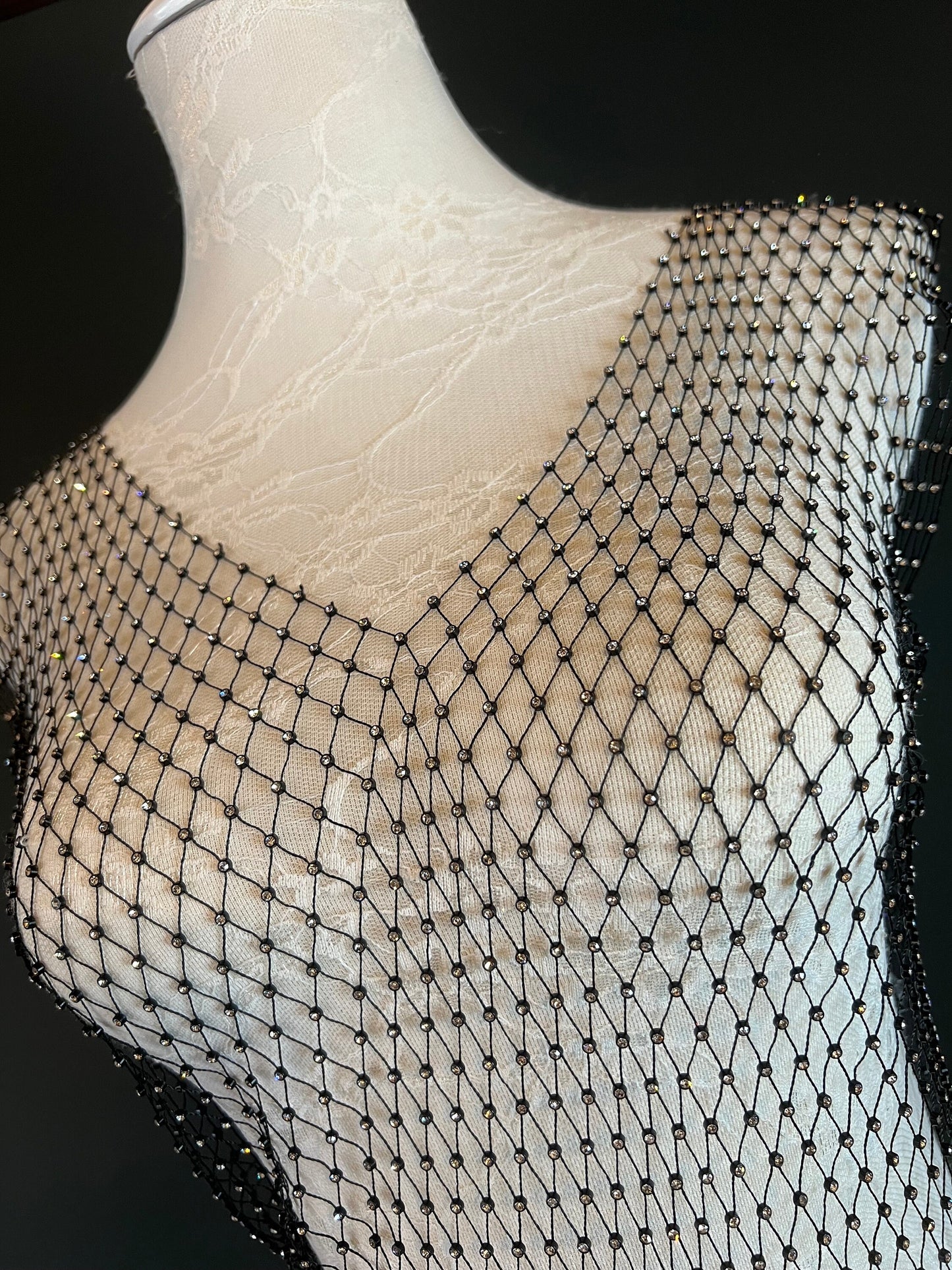 Fishnet Beach Cover Up Top, Embellished Rhinestone Cover Up Dress, Hand made, FAN design, Exclusive, Sizes S, M, L Black