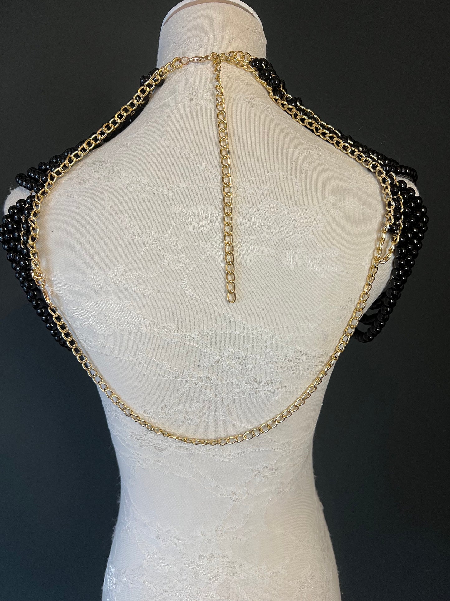 Black Pearl Shoulder Chain, Elegant Bridal Body Jewelry